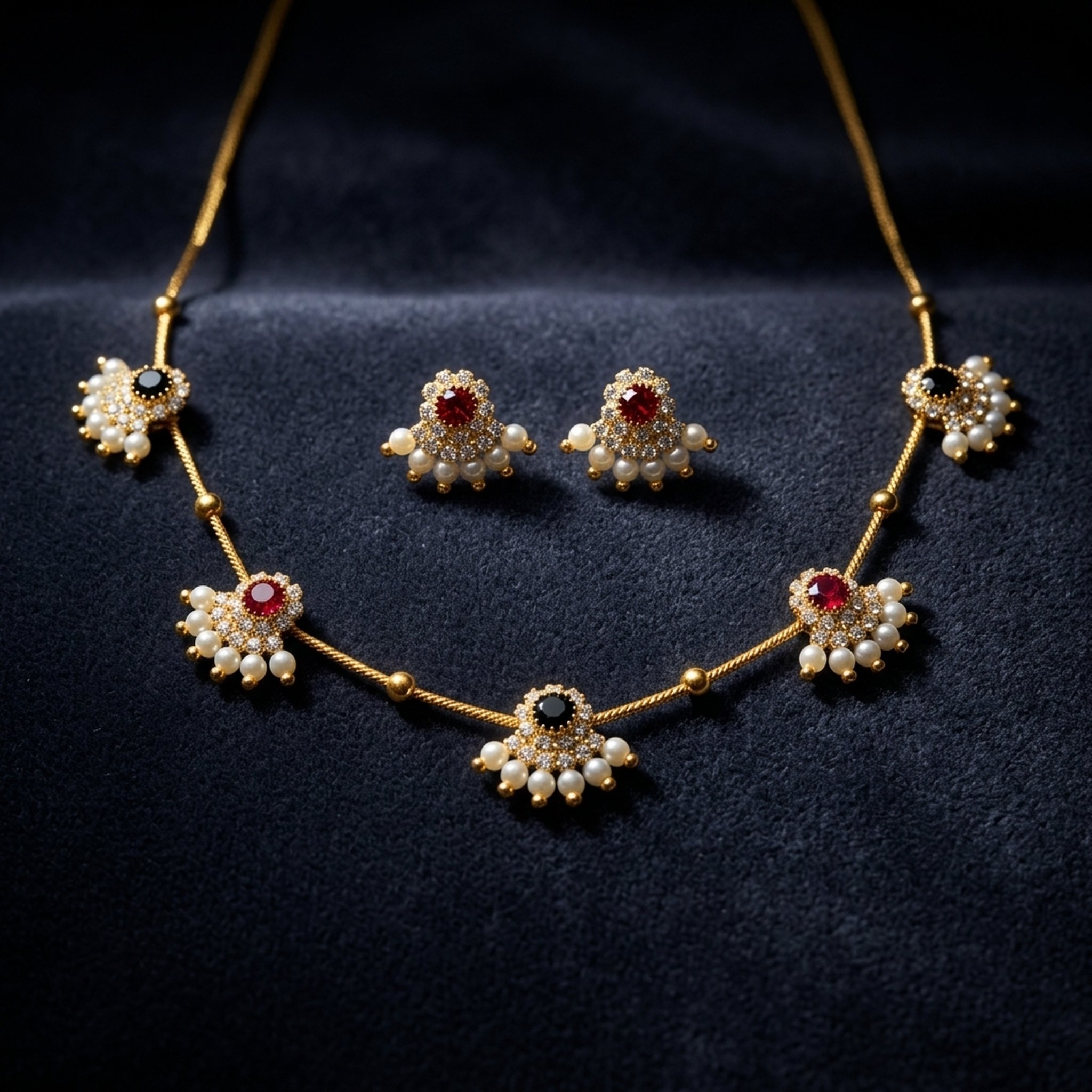 MEU Choices Elegant Pearl and Stone Necklace Set 2