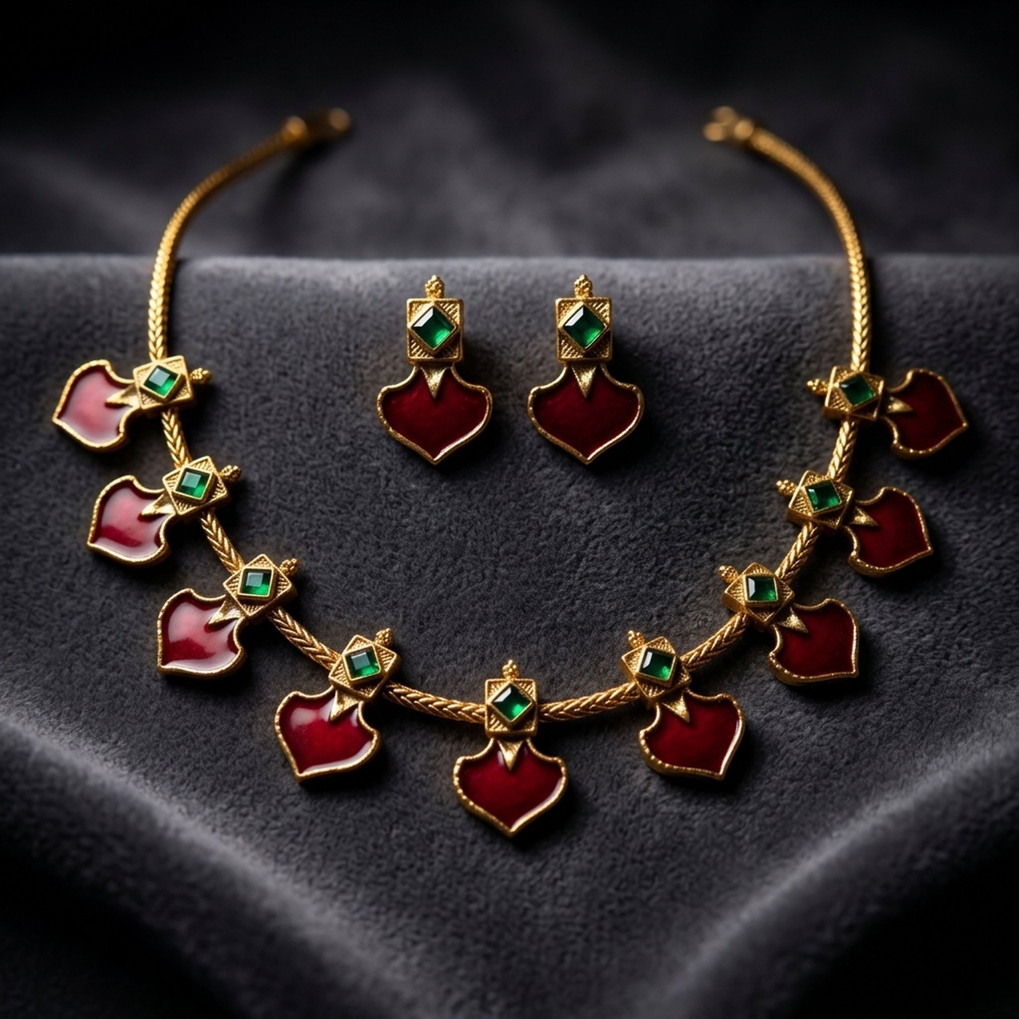 MEU Choices Gold-Toned Red Enamel Necklace Earring Set 2