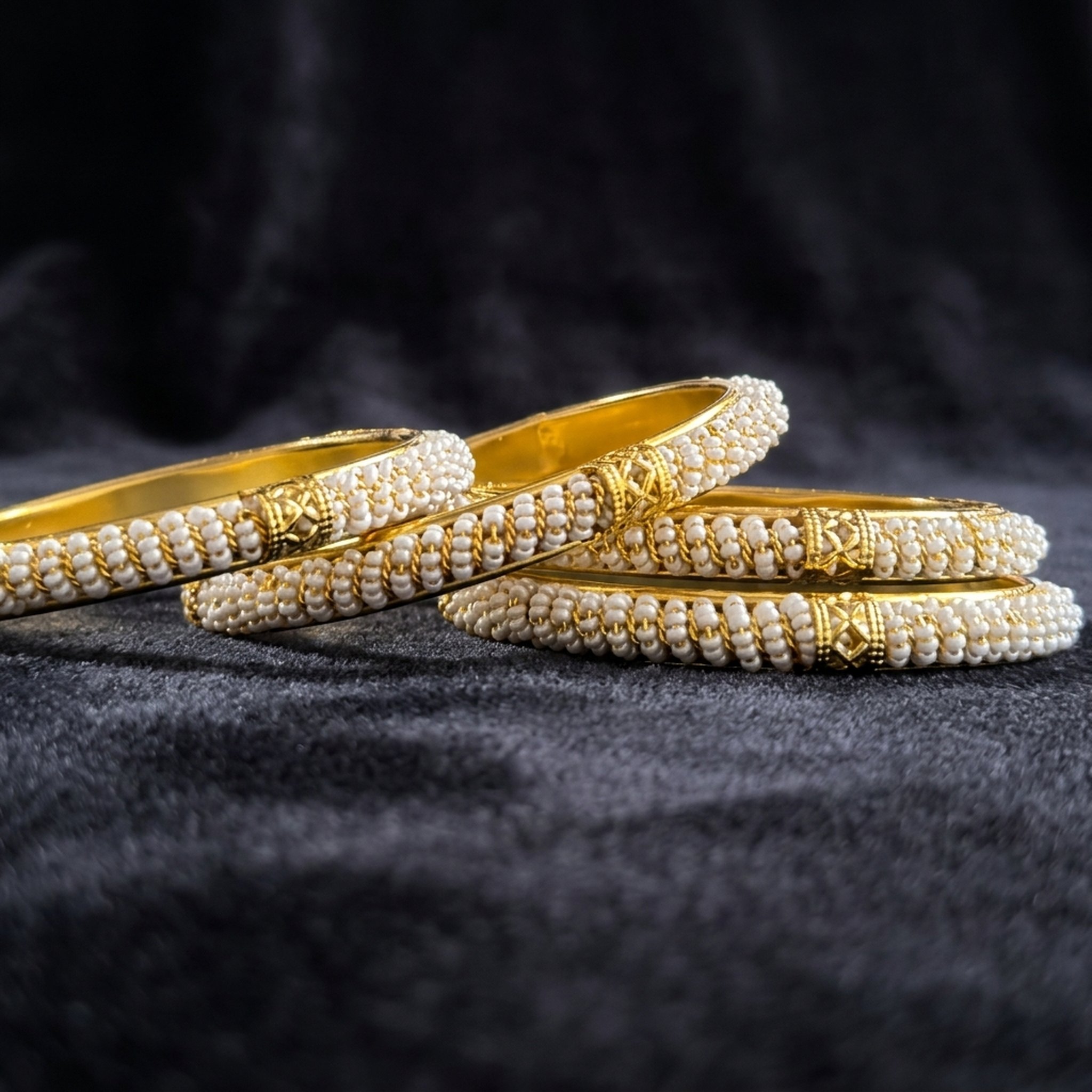 MEU Choices Gold-Toned Pearl Bangles Set 2