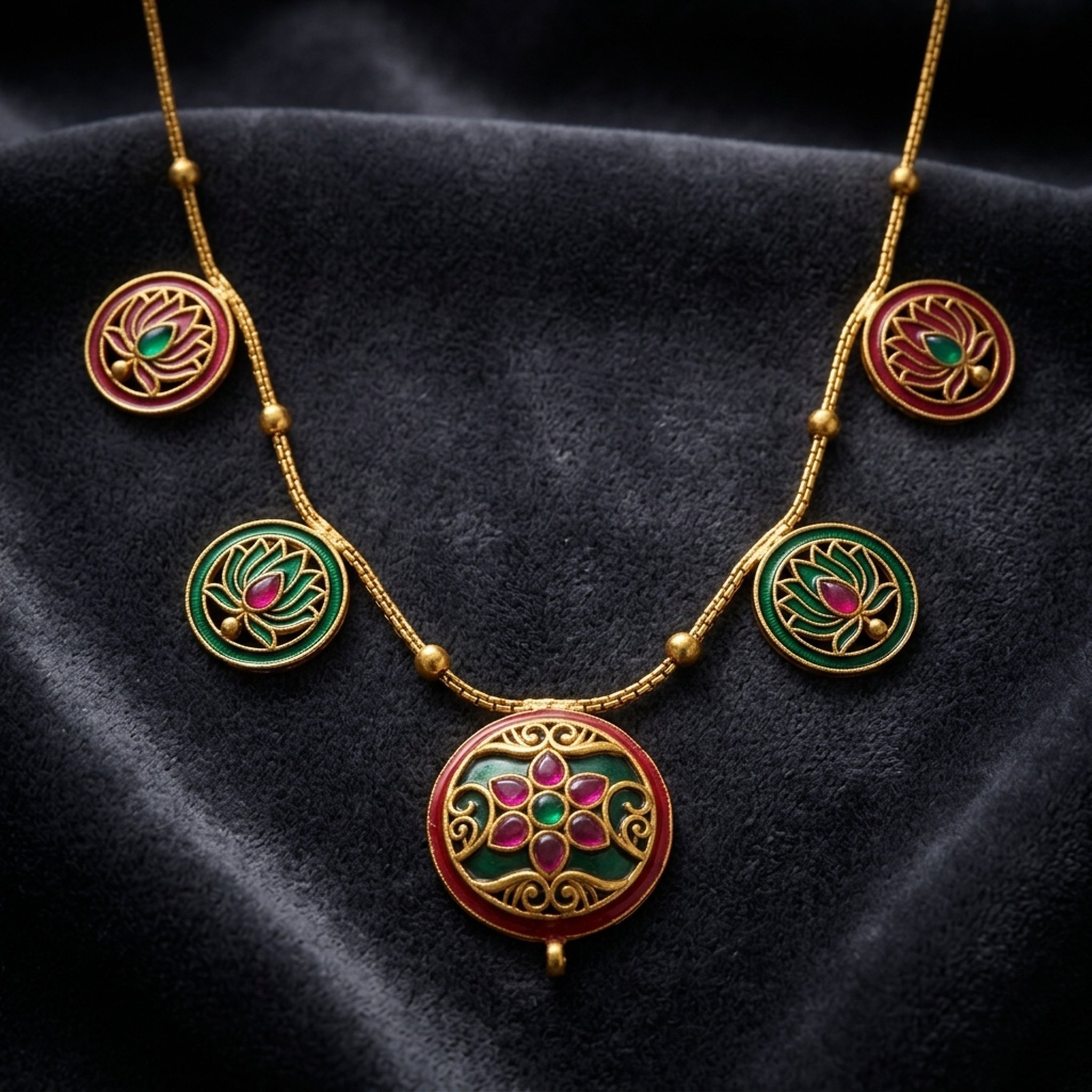 MEU Choices Gold-Toned Enamel Lotus Motif Necklace
