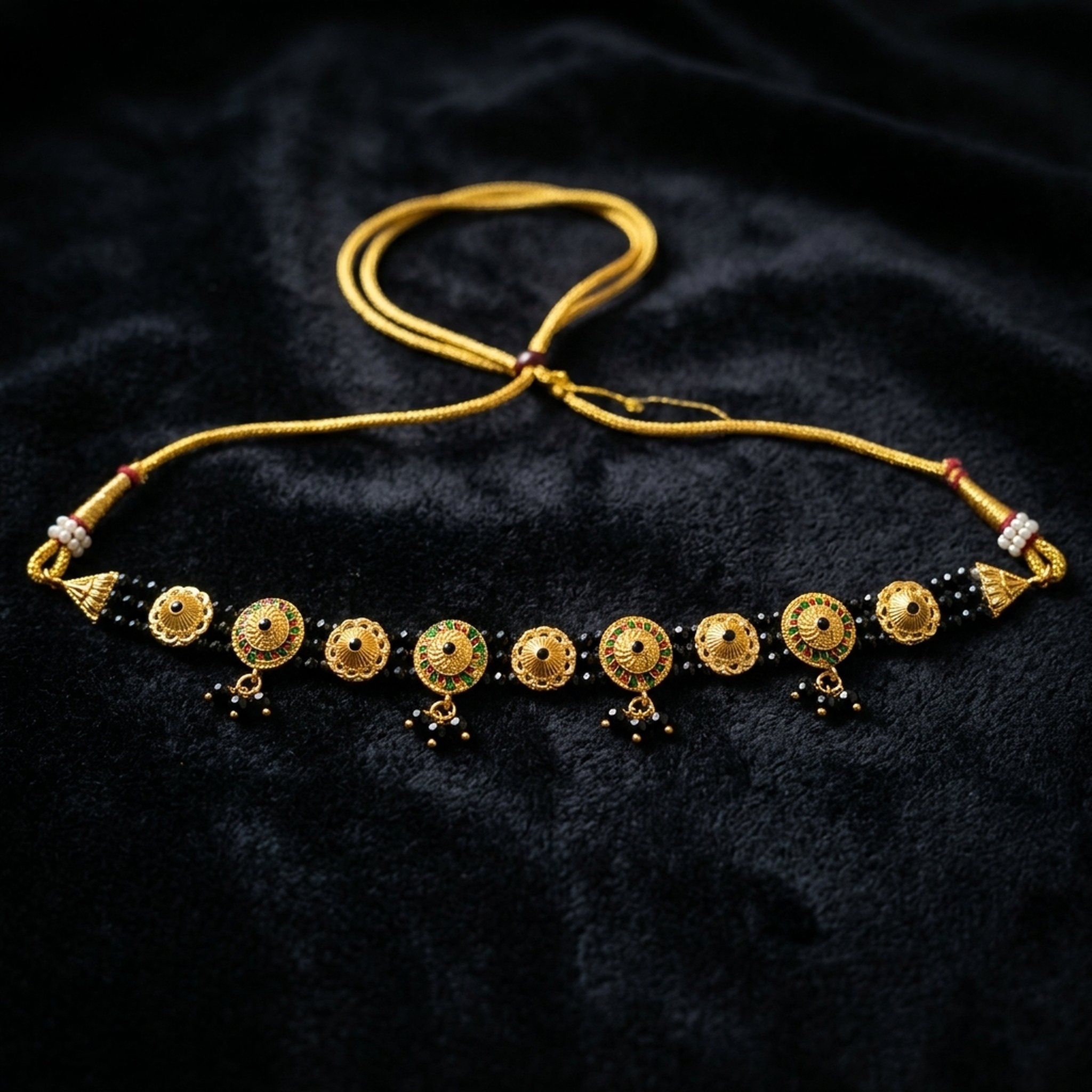 MEU Choices Traditional Black Bead Gold-Toned Necklace 2