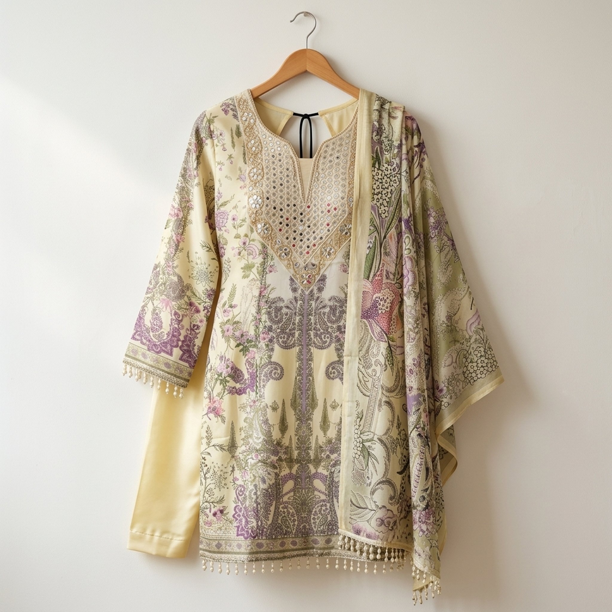 New Riwaz Garments Cream Floral Printed Salwar Suit 4
