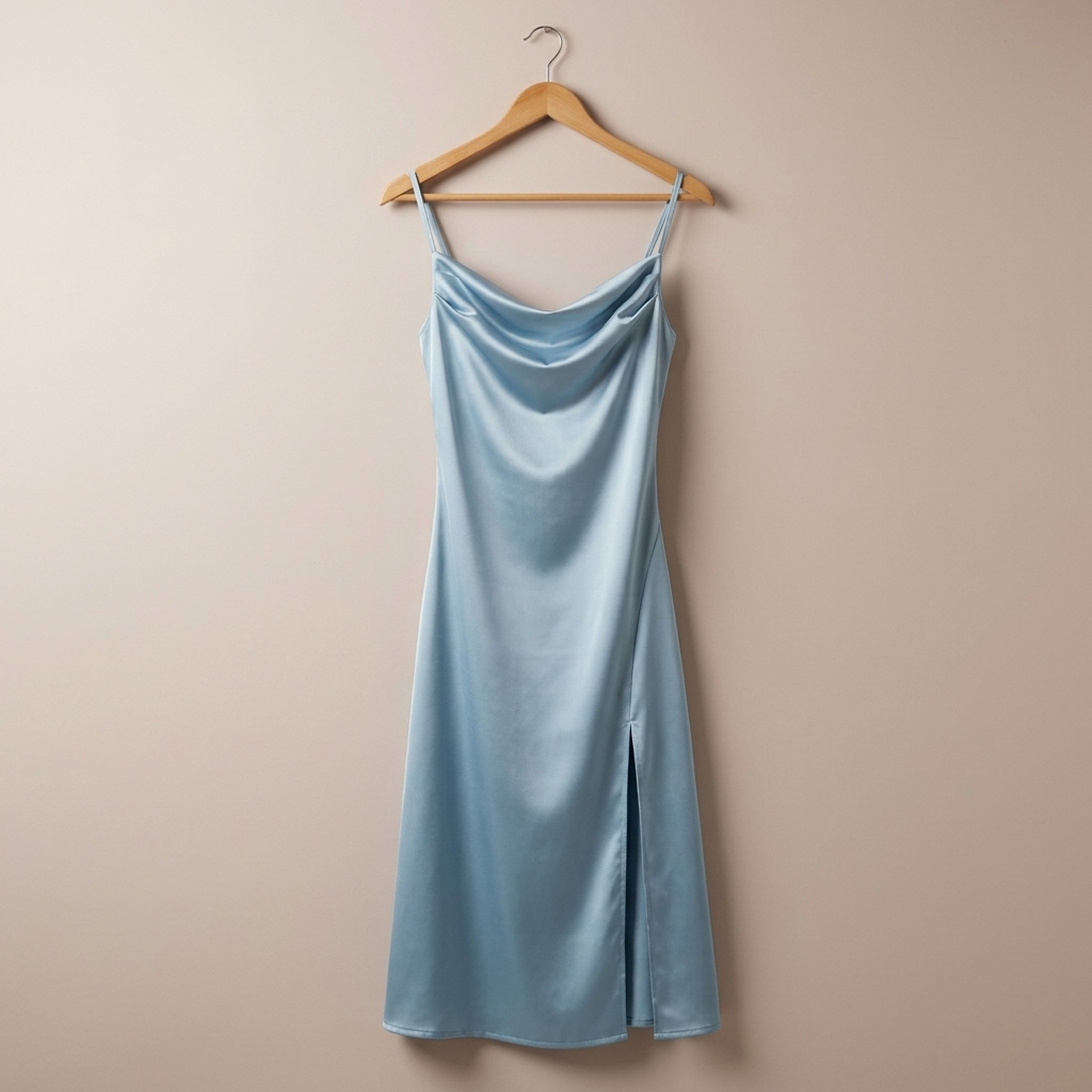 New Riwaz Garments Sky Blue Satin Cowl Neck Gown 4
