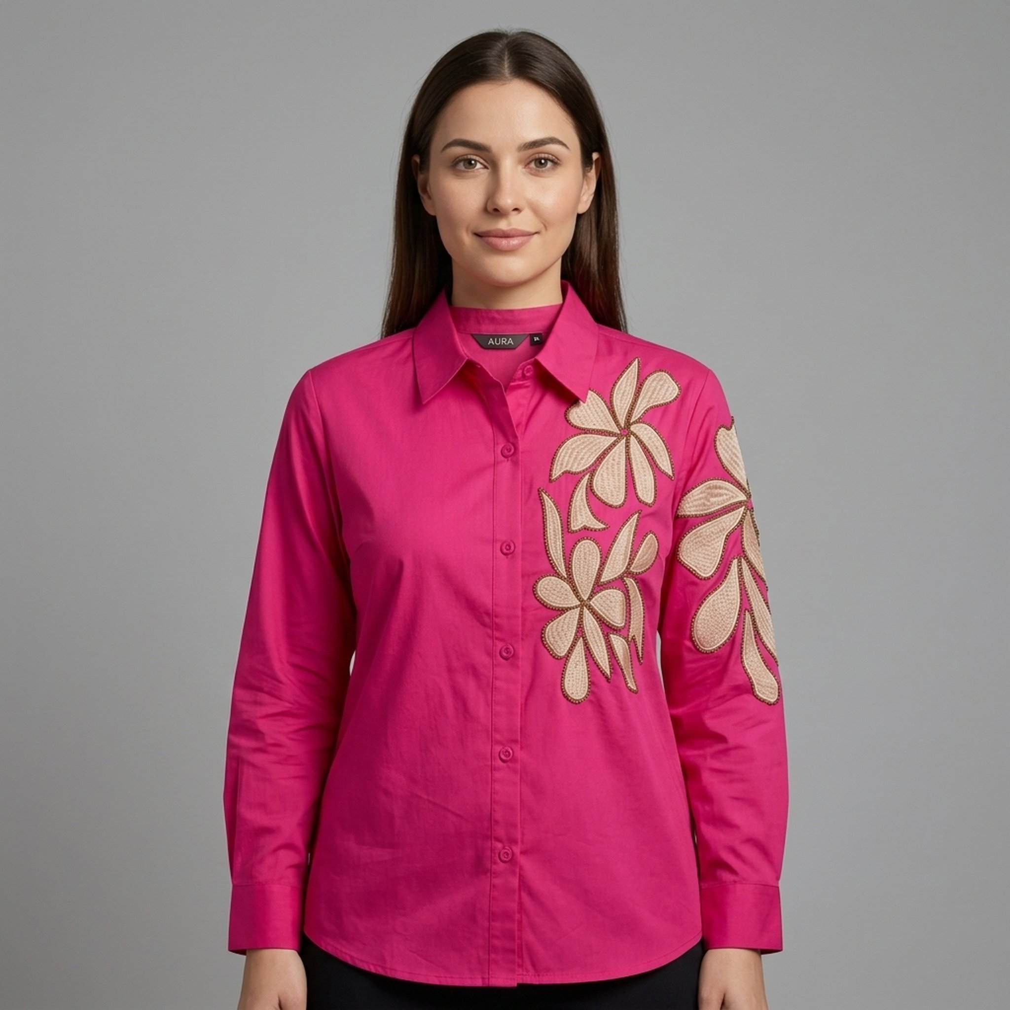 New Riwaz Garments Women's Hot Pink Embroidered Shirt