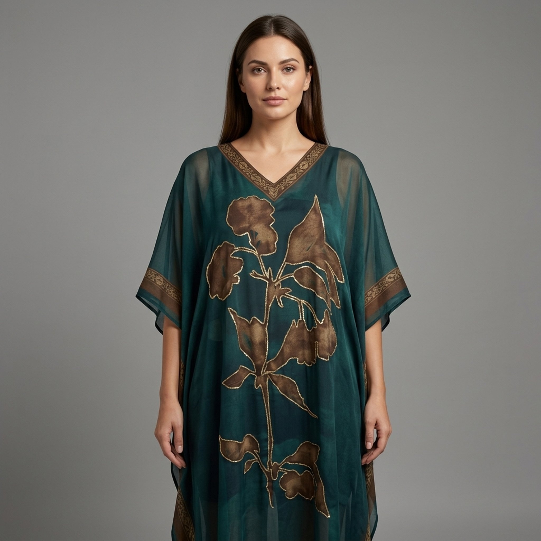New Riwaz Garments Green Floral Print Kaftan