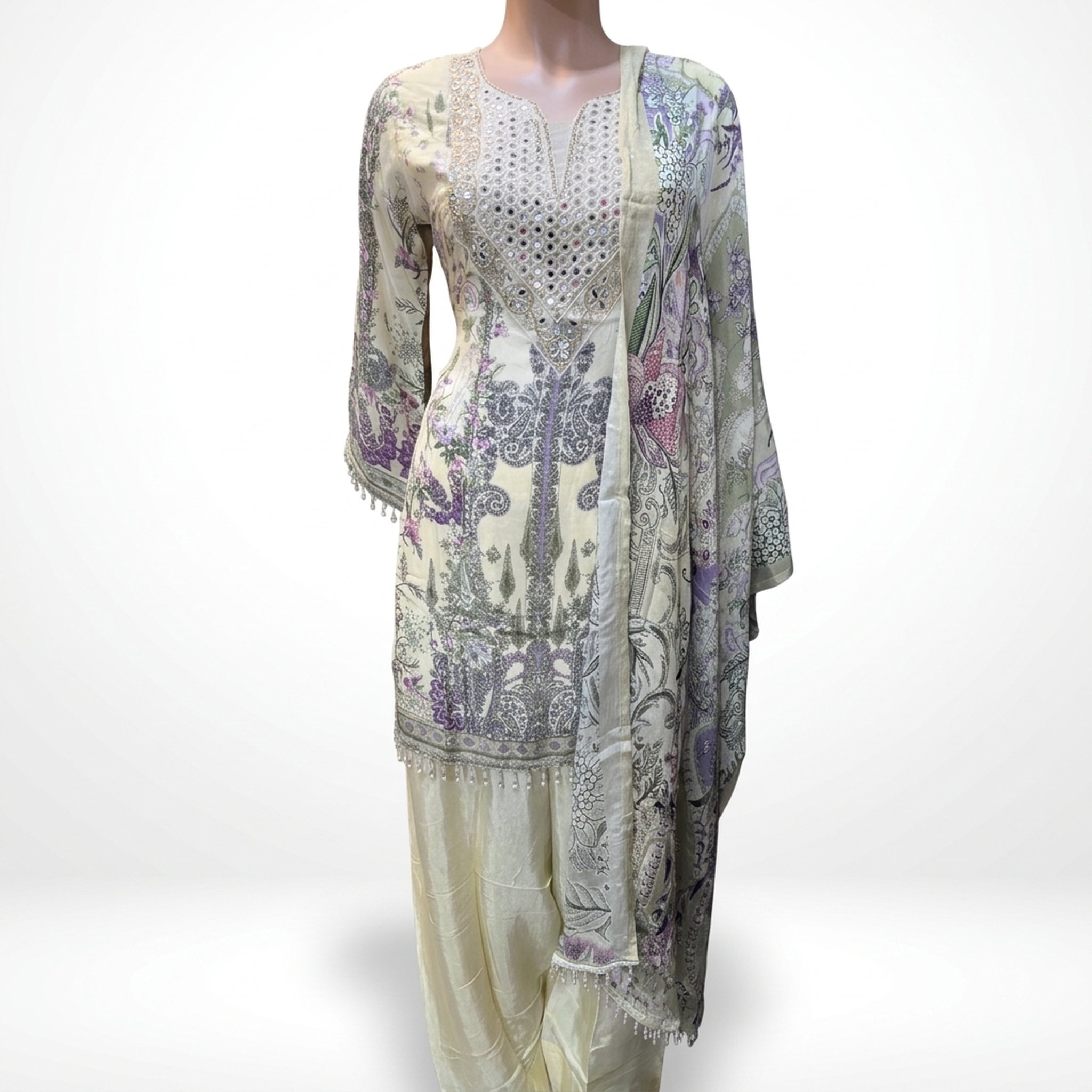New Riwaz Garments Cream Floral Printed Salwar Suit 3