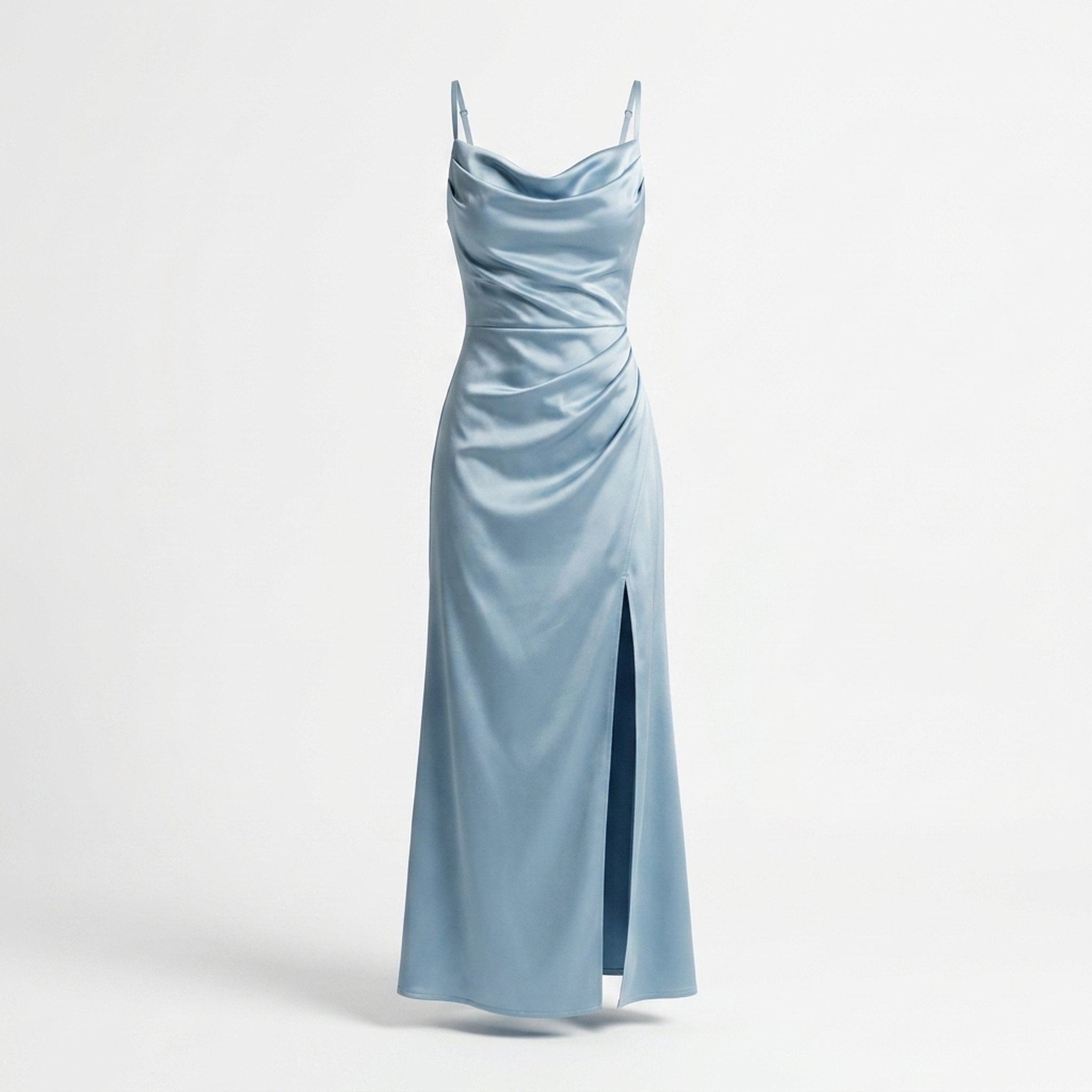 New Riwaz Garments Sky Blue Satin Cowl Neck Gown 3