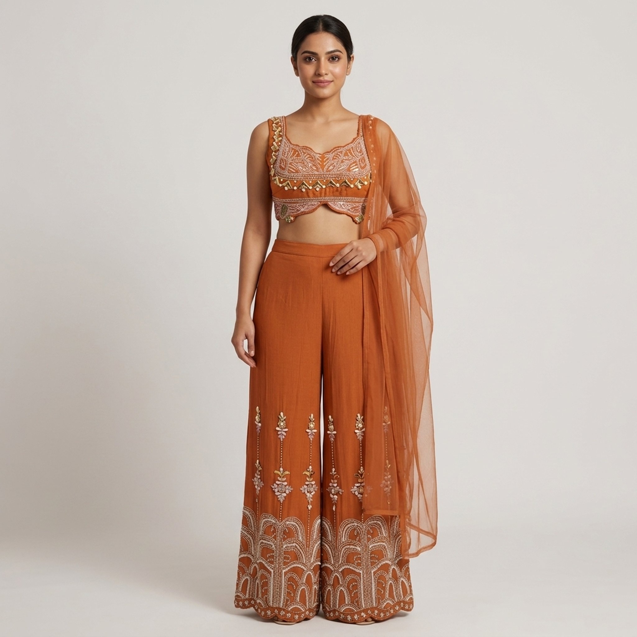 Alora by Shreshtha Hallen Women's Embroidered Palazzo Suit Set