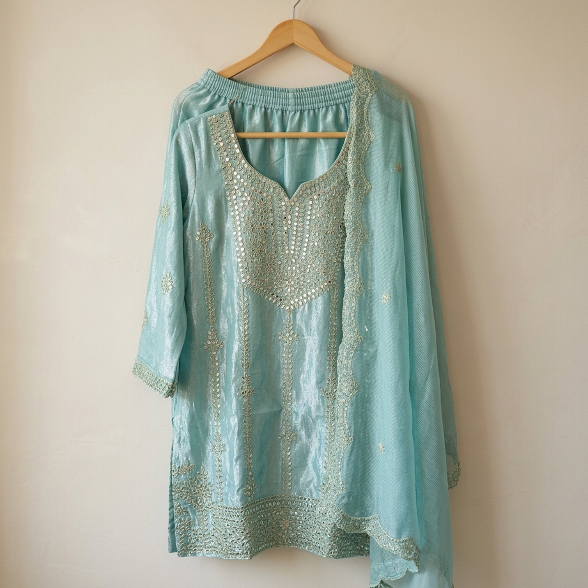 Poshaak Women's Tissue Shimar Embroidered Salwar Suit 3