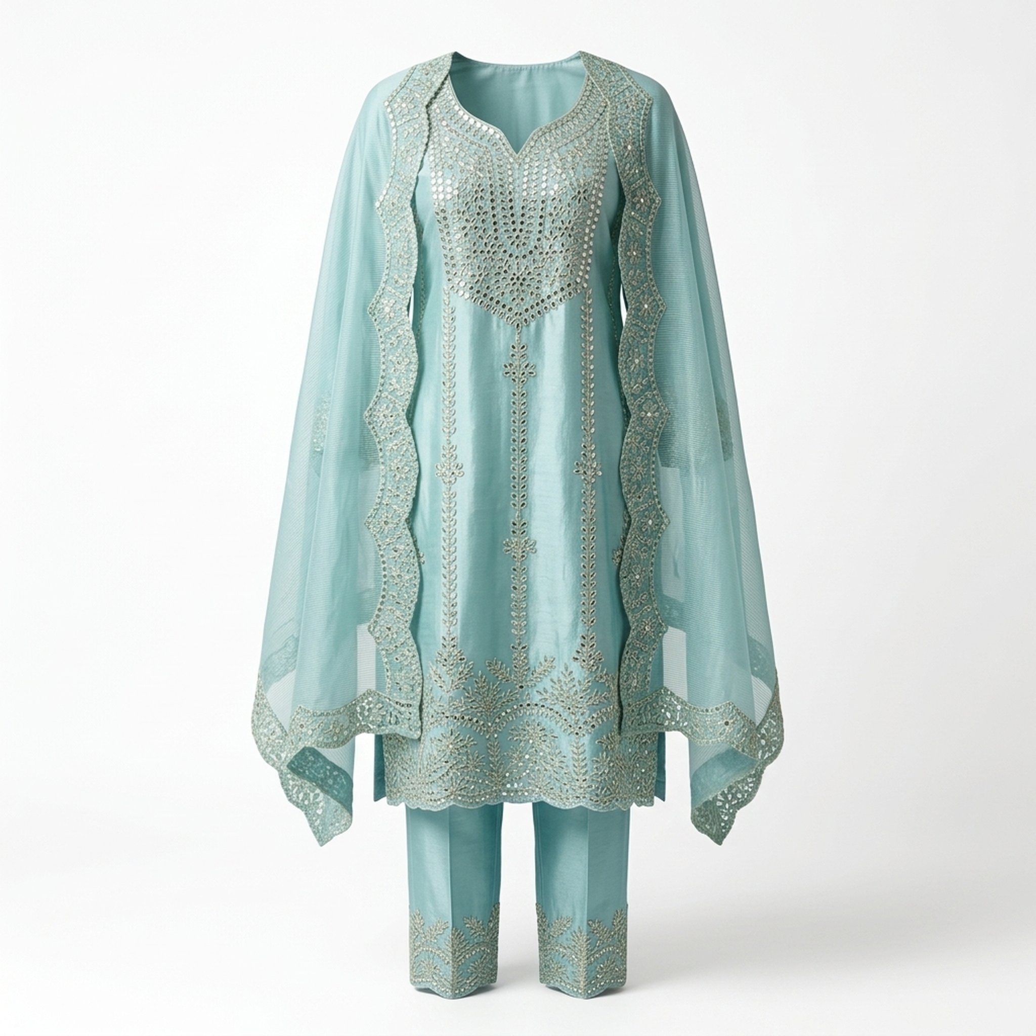 Poshaak Women's Tissue Shimar Embroidered Salwar Suit 2
