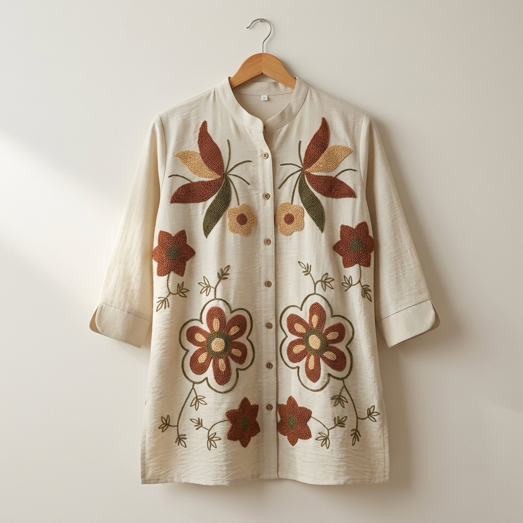 Style fit Beige Floral Embroidered Women's Tunic 5