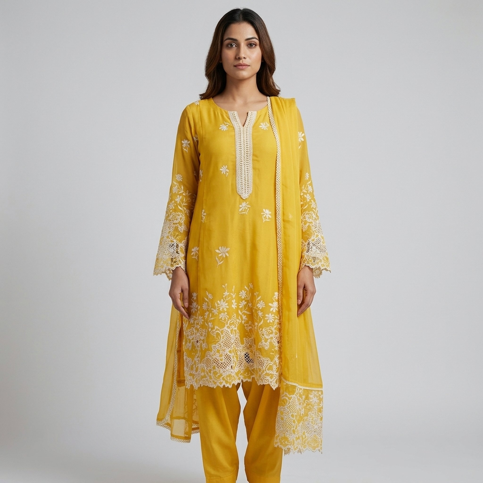Style fit Yellow Embroidered Salwar Suit Set