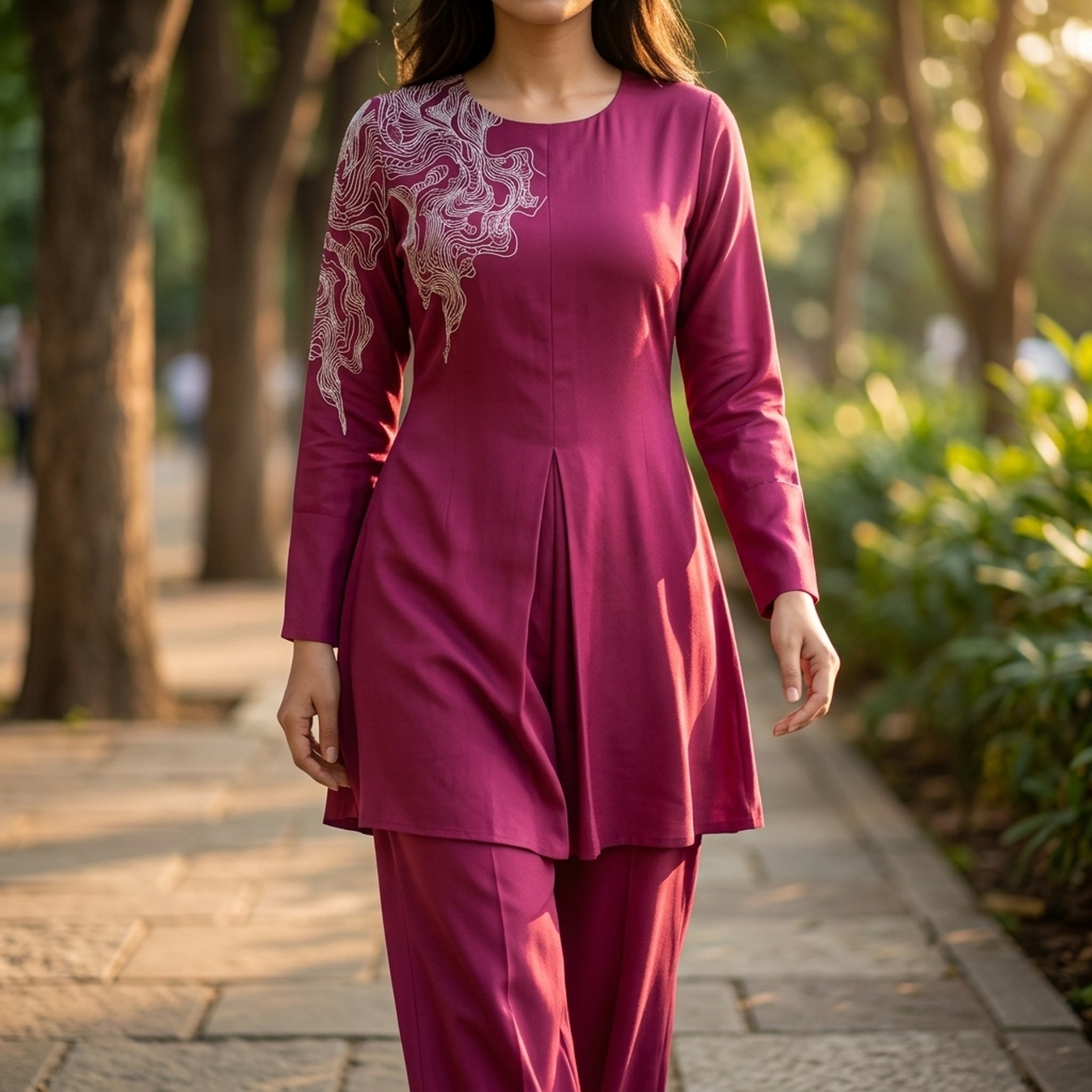 Style fit Women's Embroidered Maroon Tunic and Trousers 5