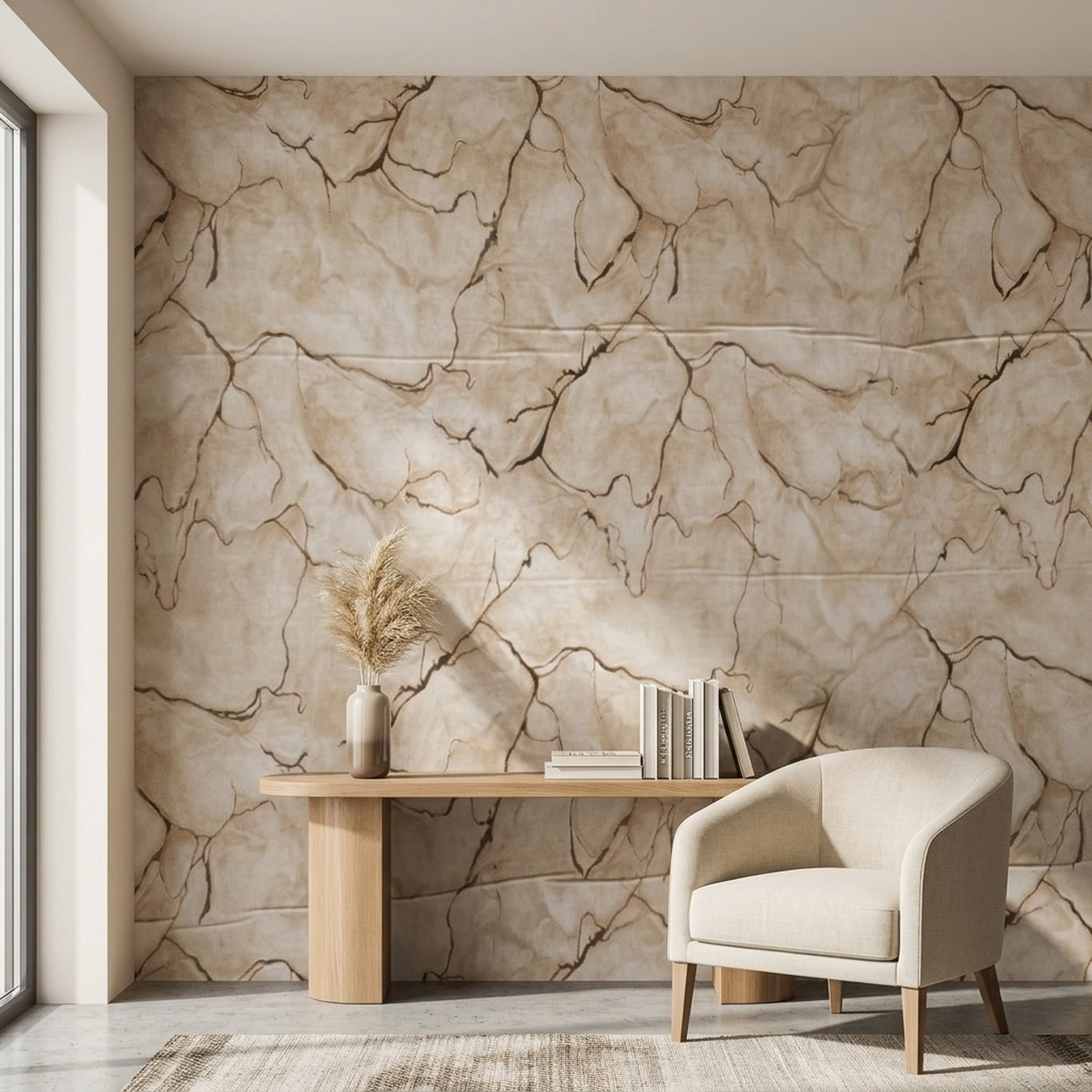 GURU JI DECOR AND ELECTRICAL Beige Cracked Earth Textured Wallpaper 4