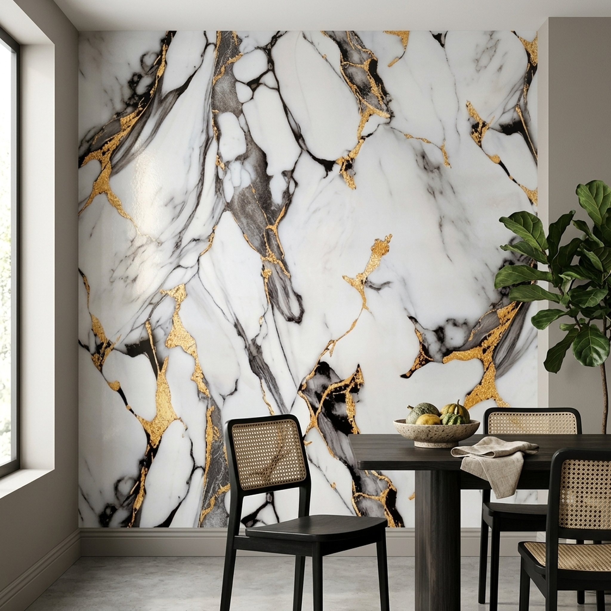 GURU JI DECOR AND ELECTRICAL White Gold Marble Design Wall Mural 5