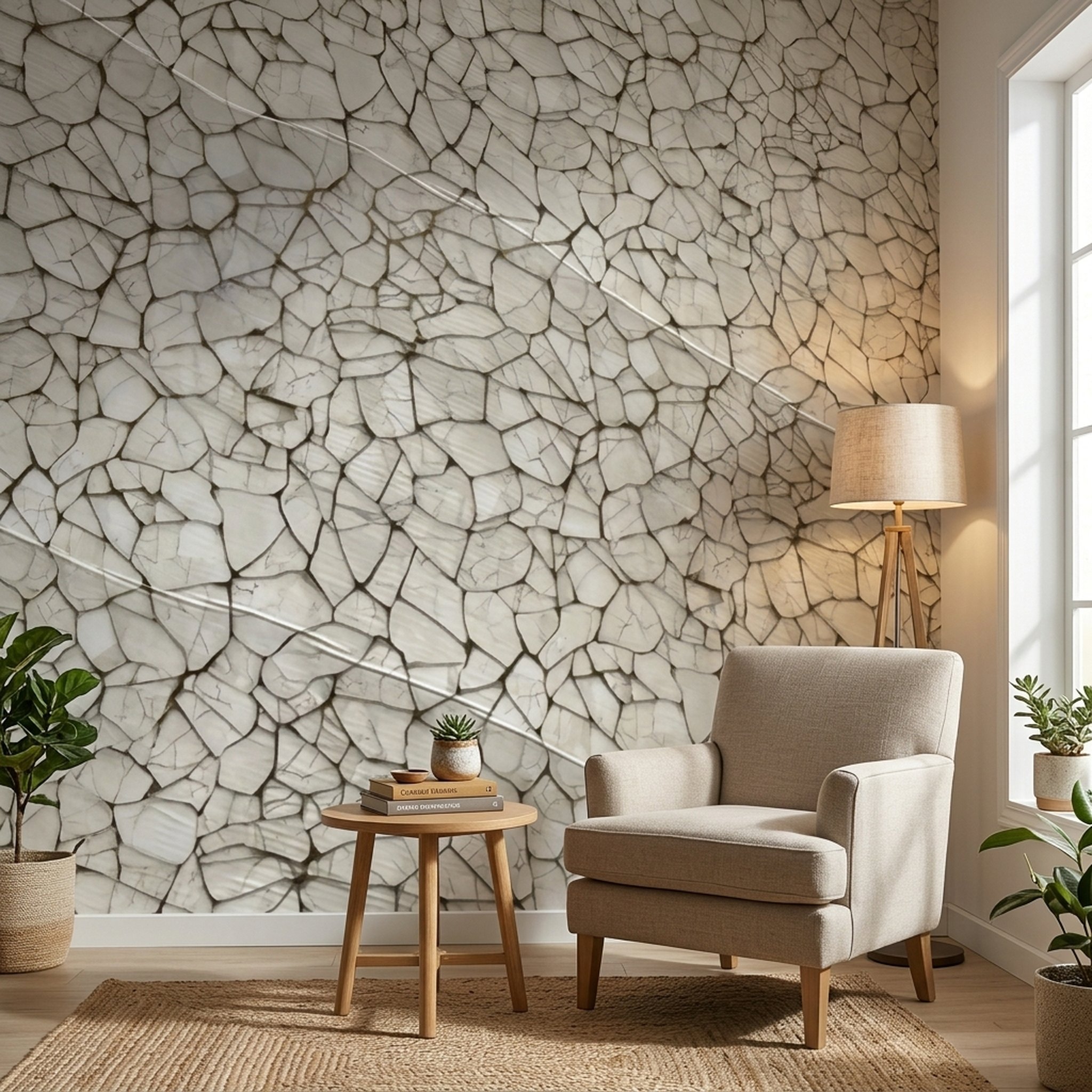 GURU JI DECOR AND ELECTRICAL White Cracked Stone Pattern Wall Mural 5