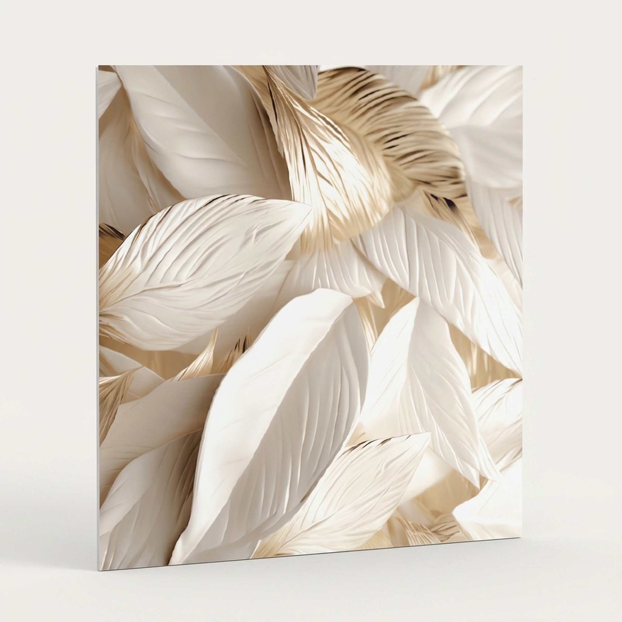 GURU JI DECOR AND ELECTRICAL Large White Gold Feather Art Panel 4