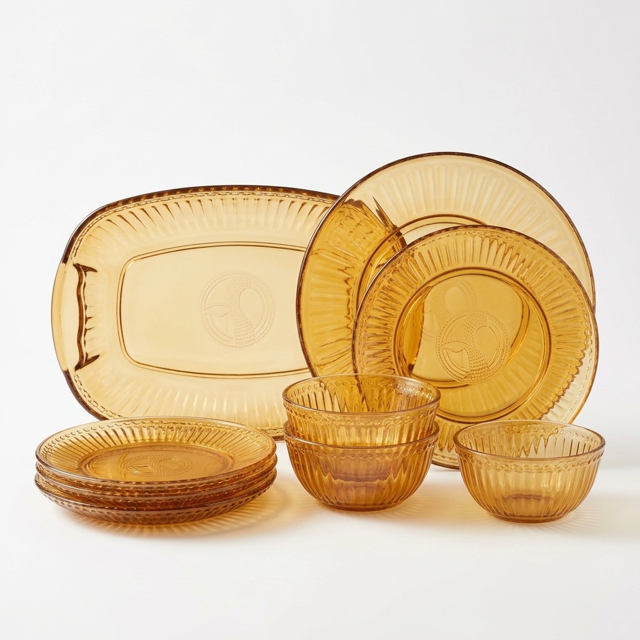 Textured Amber Glass Dinner Set ( 7 pcs ) 4