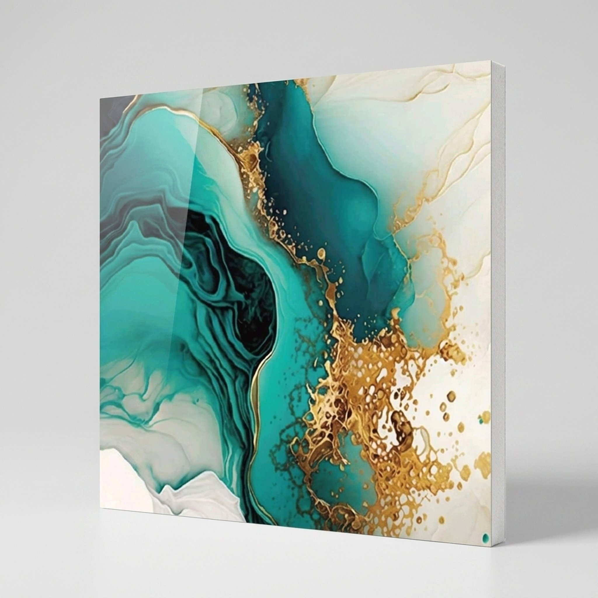 GURU JI DECOR AND ELECTRICAL Abstract Teal Gold Fluid Wall Art 4