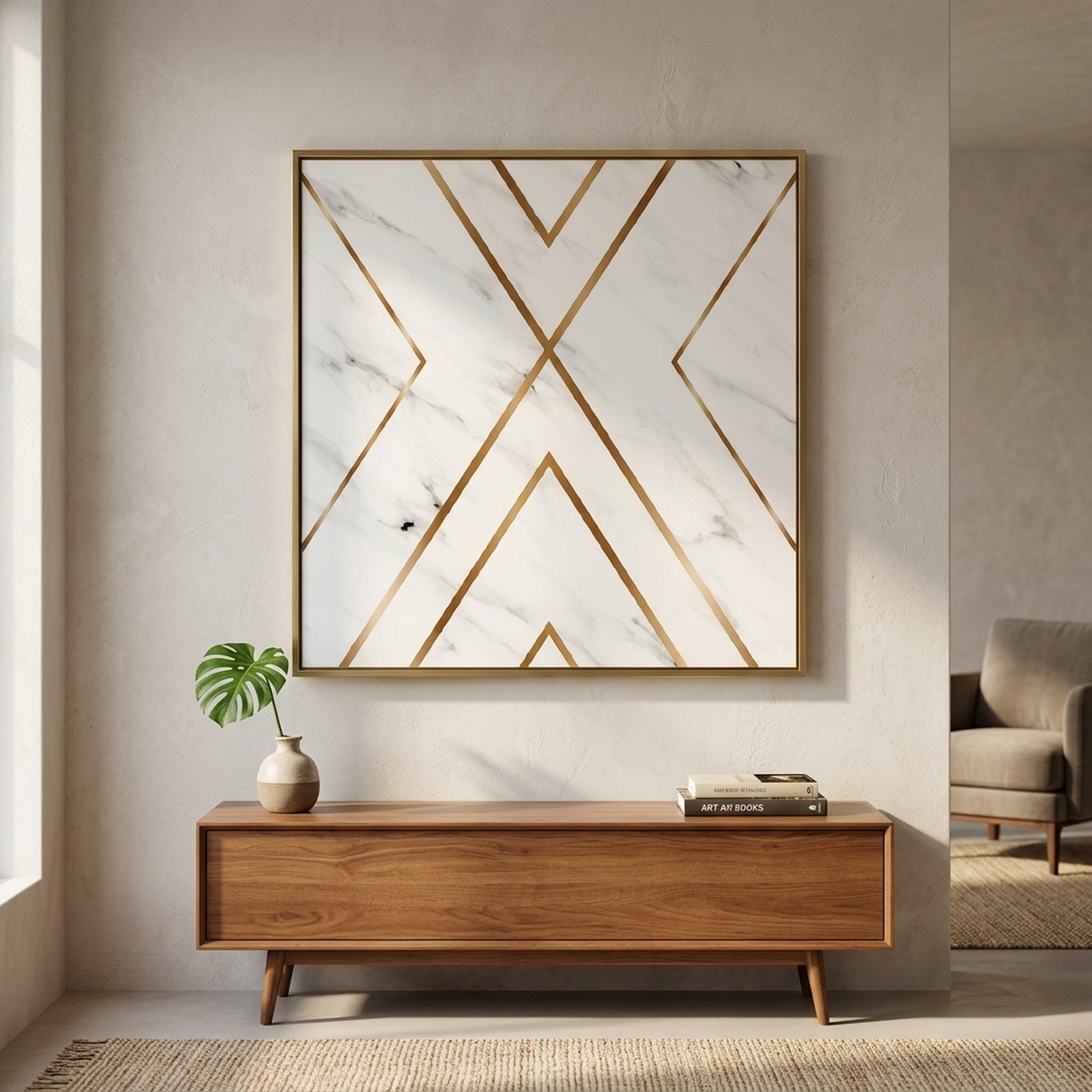 GURU JI DECOR AND ELECTRICAL Marble Gold Geometric Wall Art