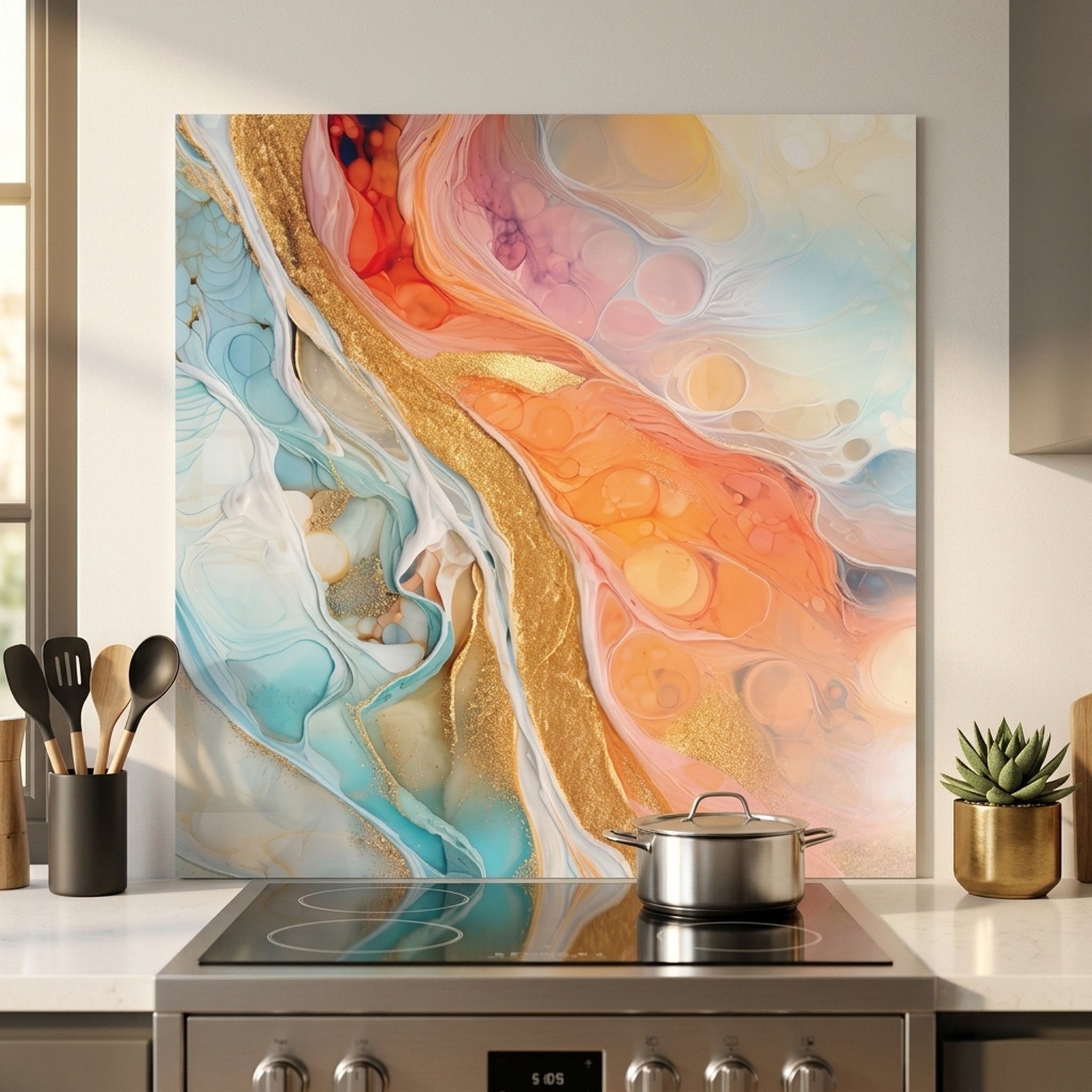 GURU JI DECOR AND ELECTRICAL Abstract Golden Fluid Wall Art