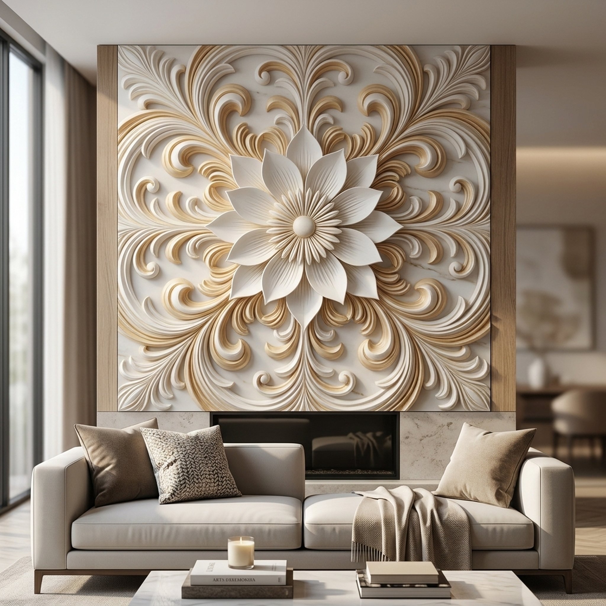 GURU JI DECOR AND ELECTRICAL White Gold Floral Decorative Panel