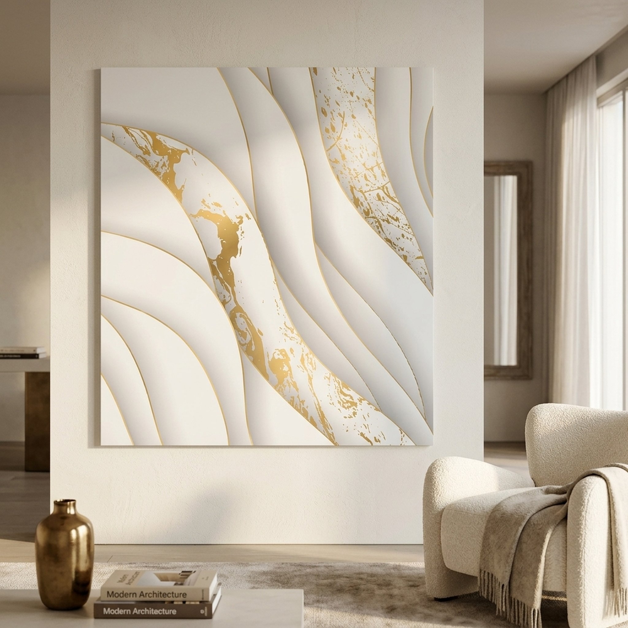 GURU JI DECOR AND ELECTRICAL Modern White Gold Abstract Wall Art