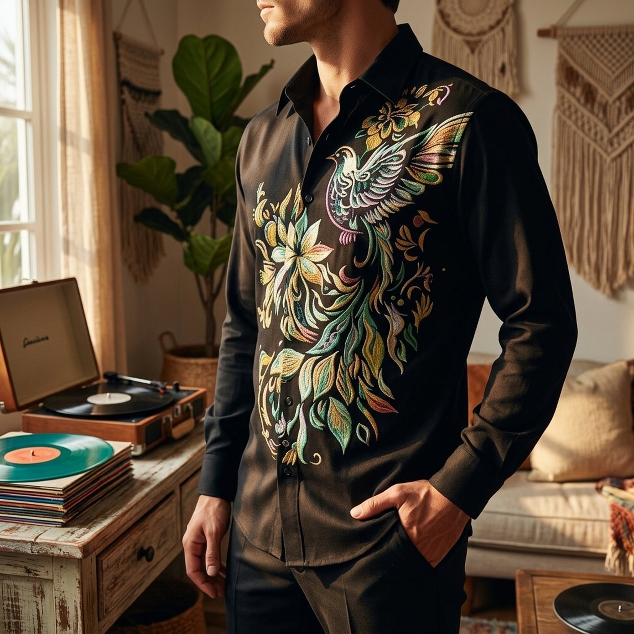 KingUp Man Men's Black Embroidered Party Shirt 5