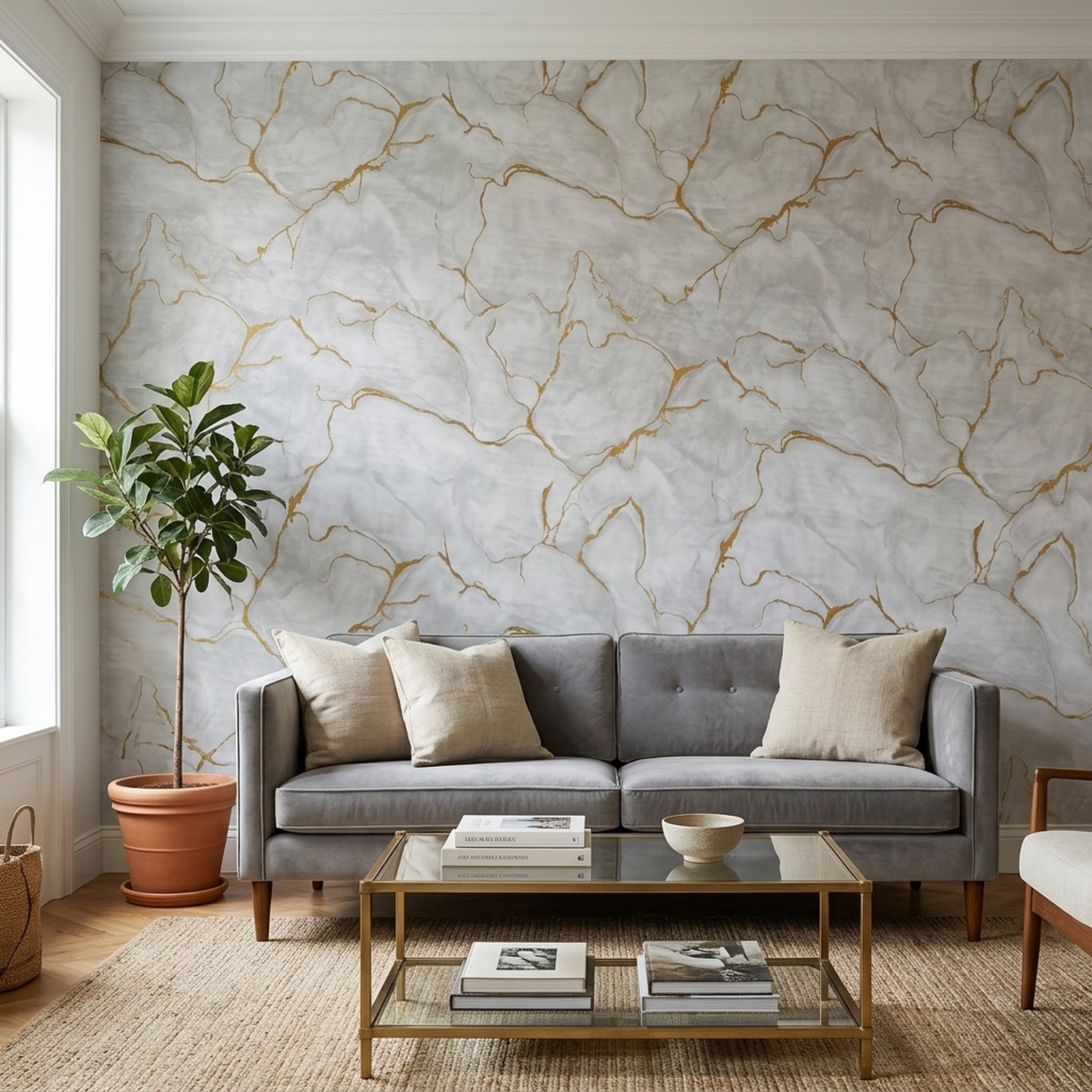 GURU JI DECOR AND ELECTRICAL Grey Gold Marble Effect Wallpaper