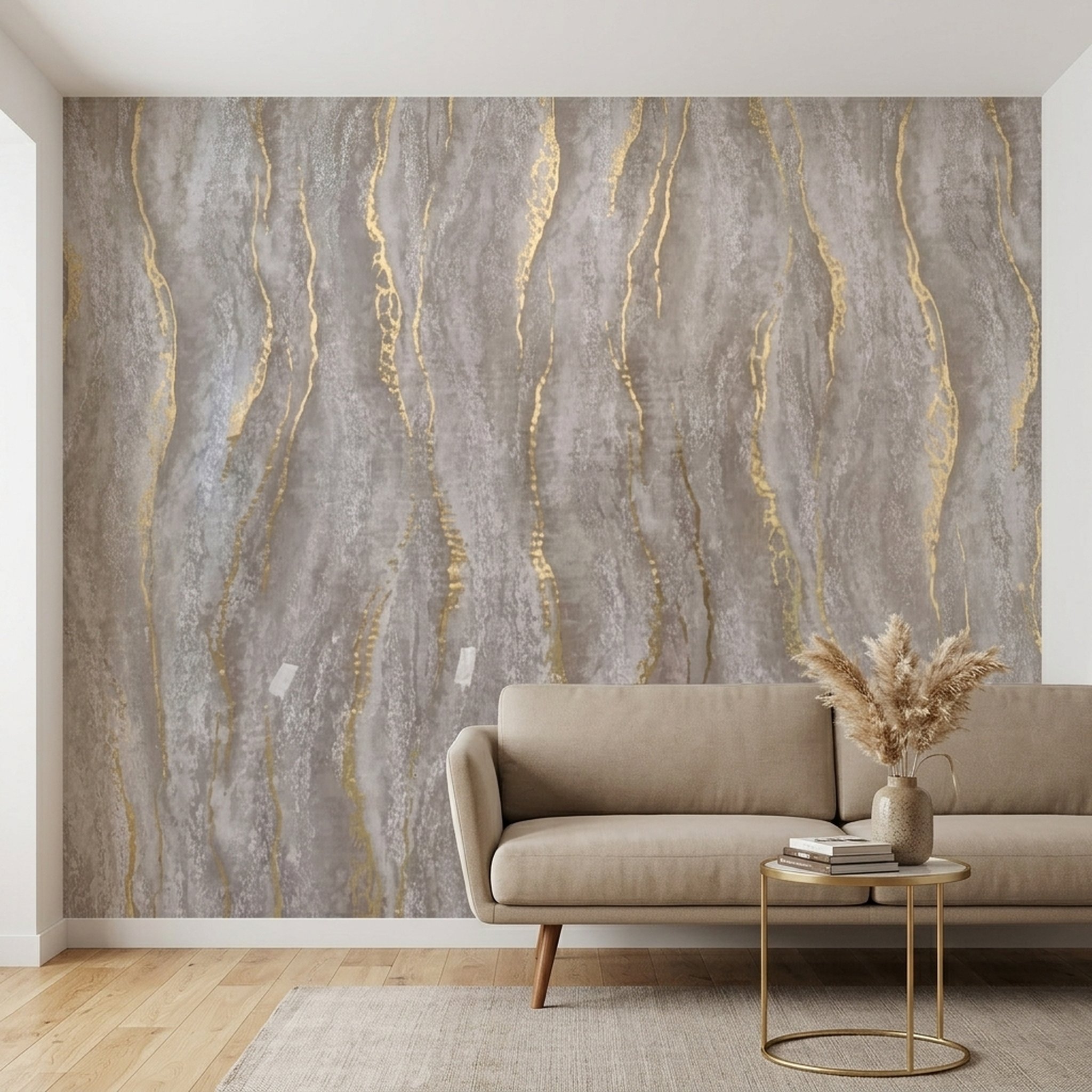 GURU JI DECOR AND ELECTRICAL Modern Grey Gold Wave Wallpaper