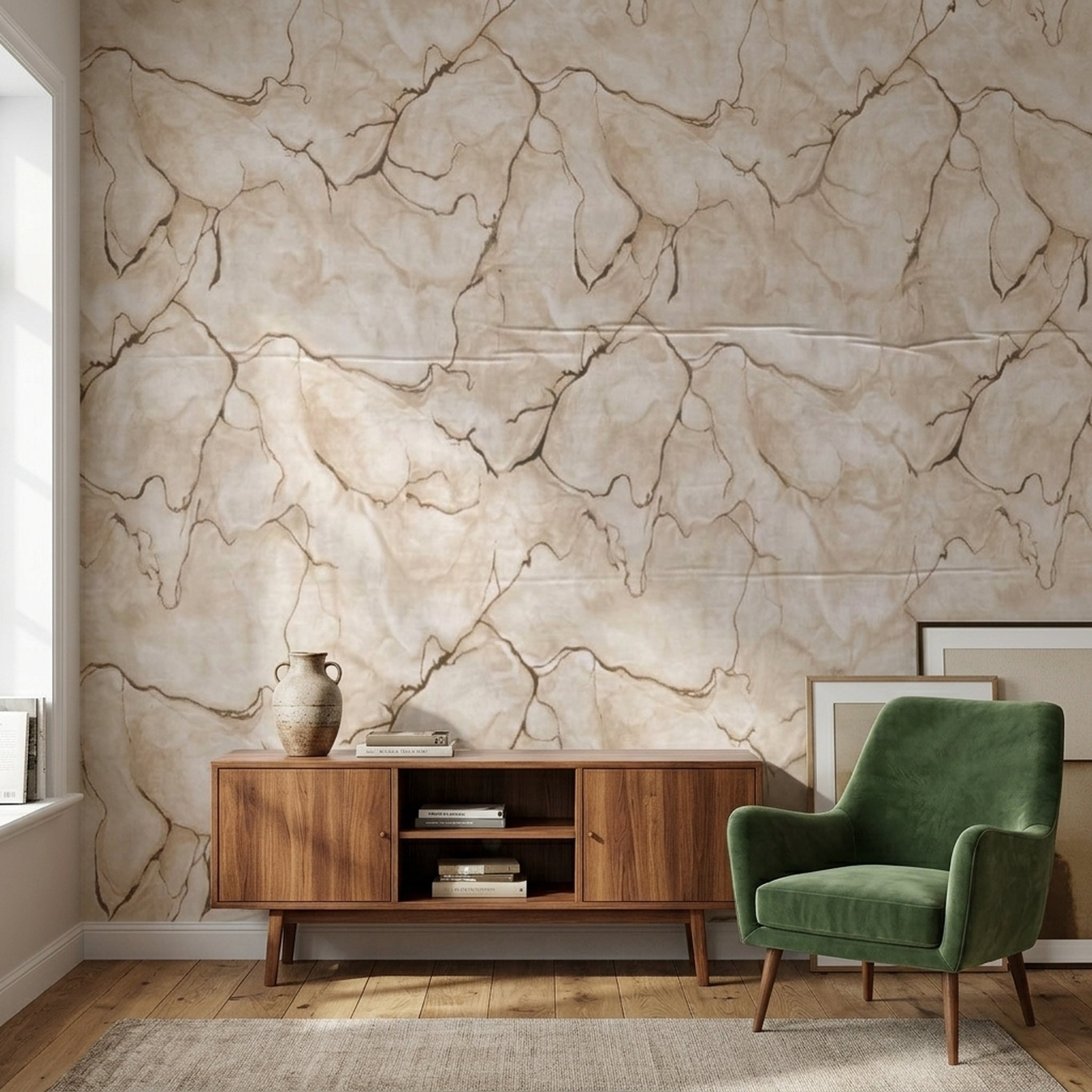 GURU JI DECOR AND ELECTRICAL Beige Cracked Earth Textured Wallpaper