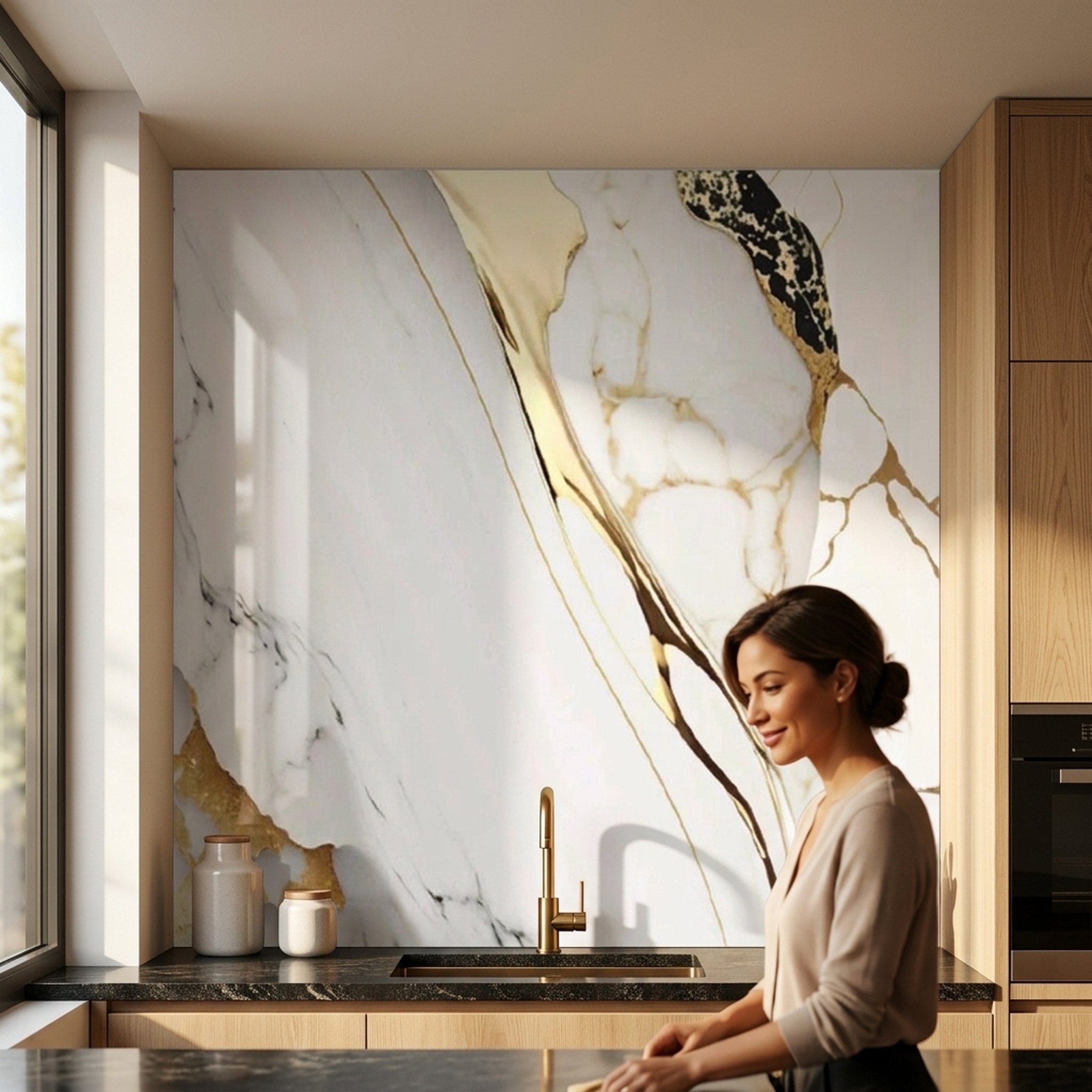 GURU JI DECOR AND ELECTRICAL White Marble Gold Abstract Wall Panel