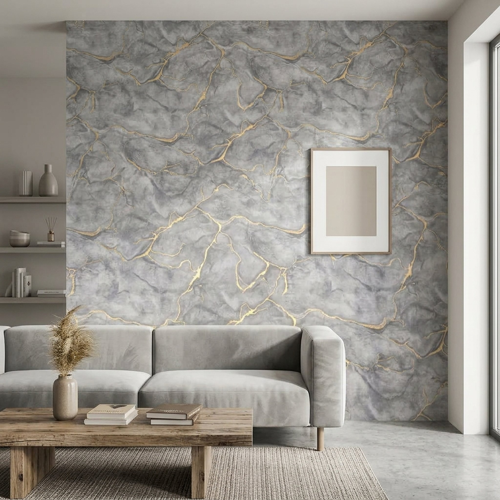GURU JI DECOR AND ELECTRICAL Grey Gold Vein Marble Wallpaper