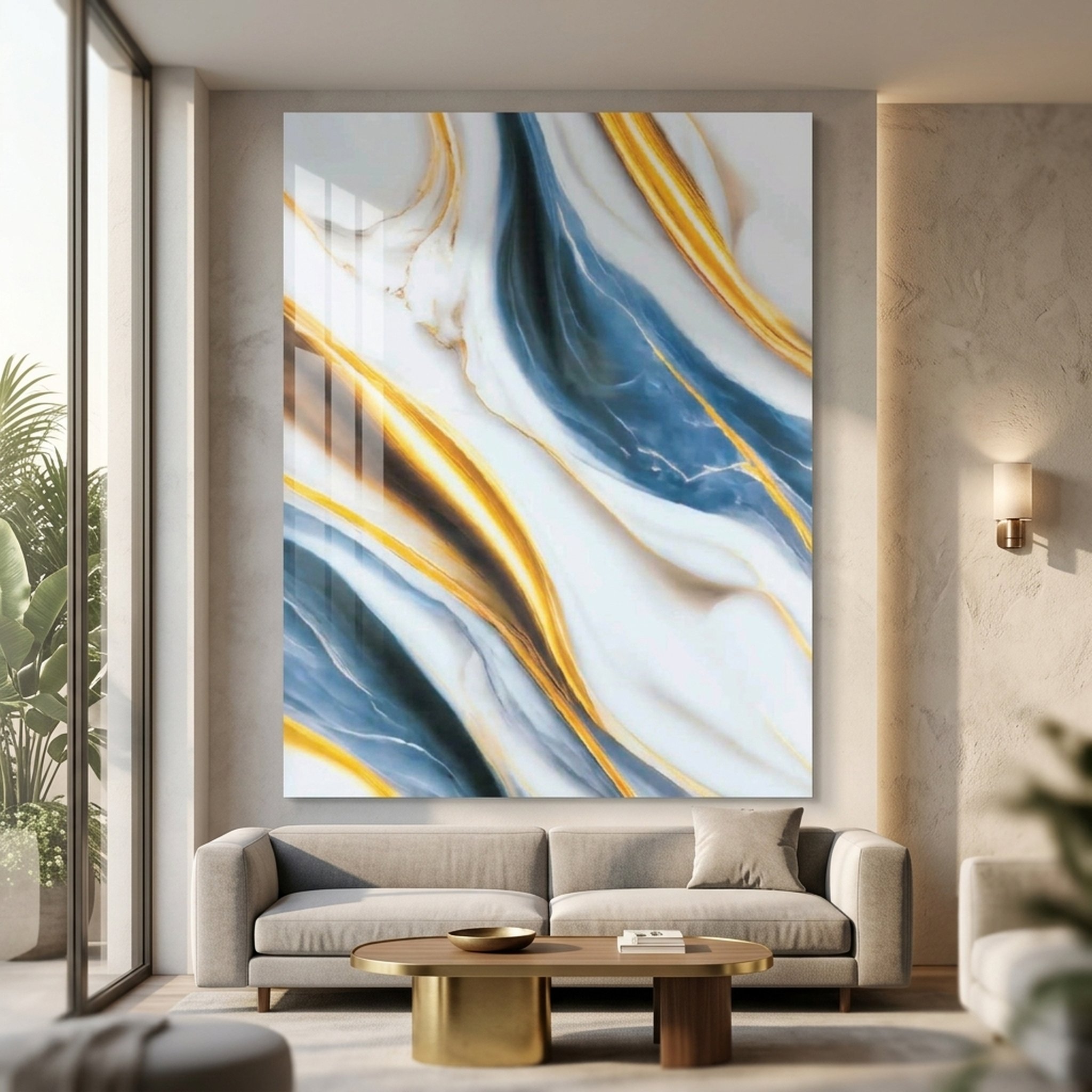 GURU JI DECOR AND ELECTRICAL Abstract Blue Gold Marble Wall Art