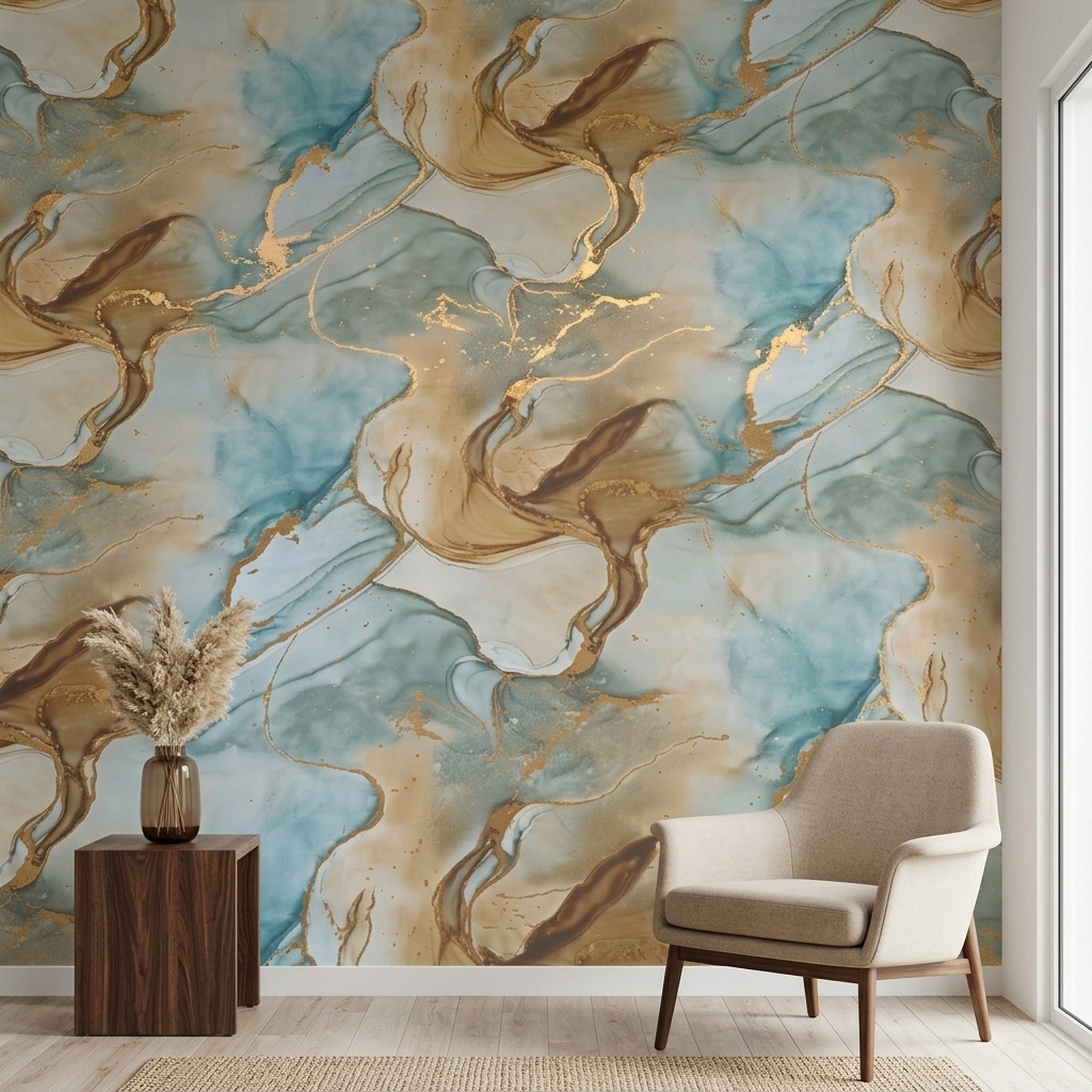 GURU JI DECOR AND ELECTRICAL Abstract Gold Blue Marble Wallpaper