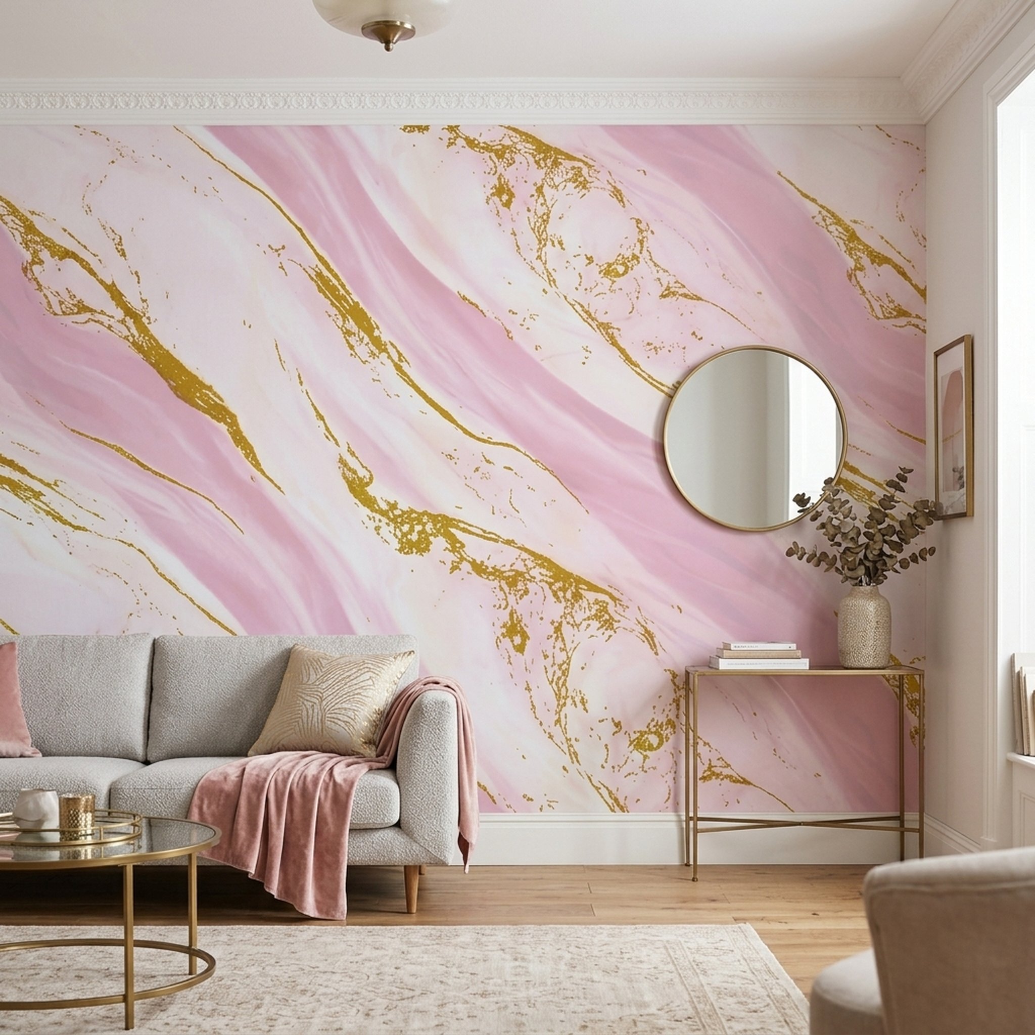 GURU JI DECOR AND ELECTRICAL Pink Gold Marble Pattern Wallpaper