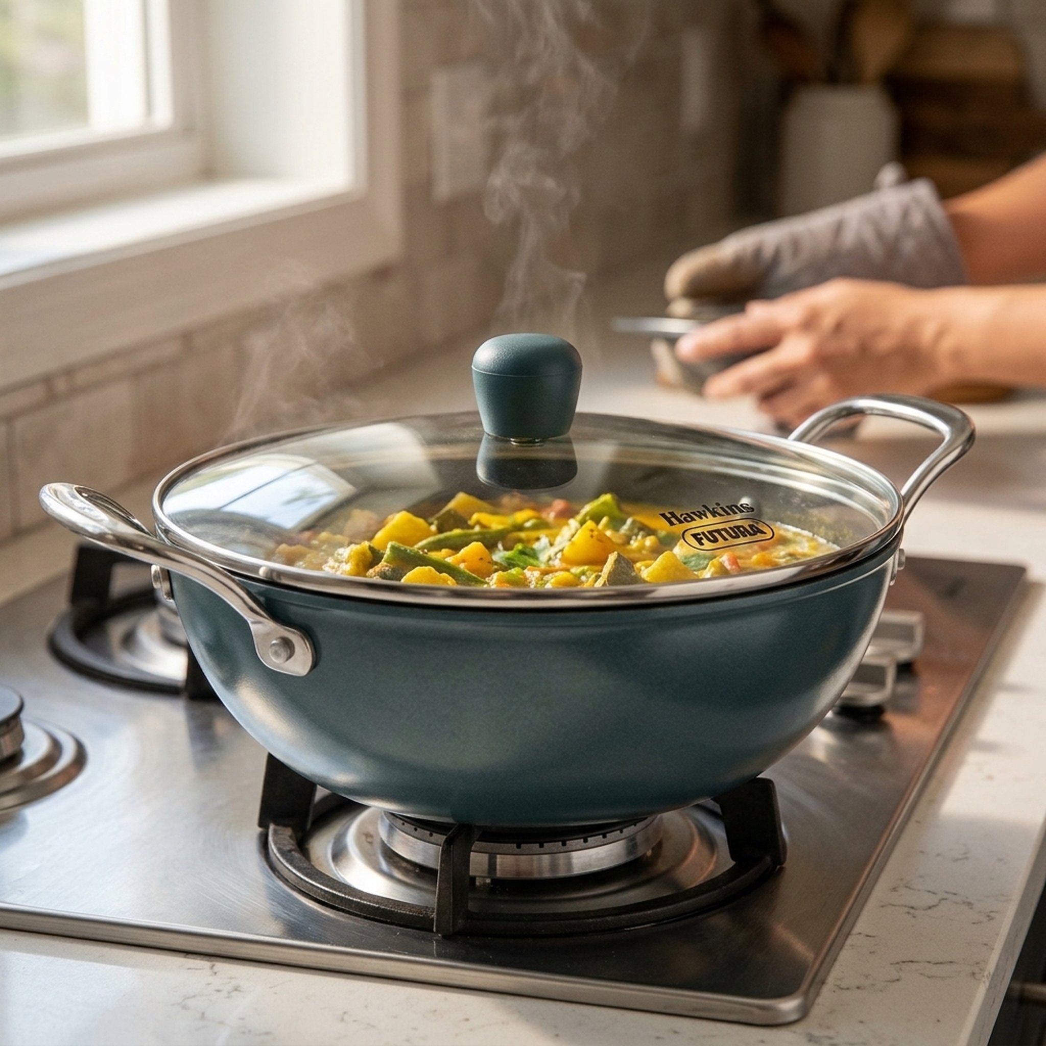 Deep Teal Non-stick Kadai