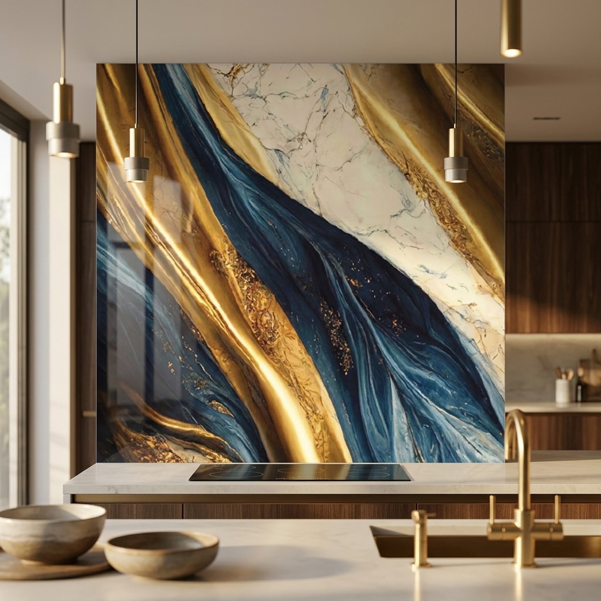 GURU JI DECOR AND ELECTRICAL Abstract Gold Blue Marble Wall Panel