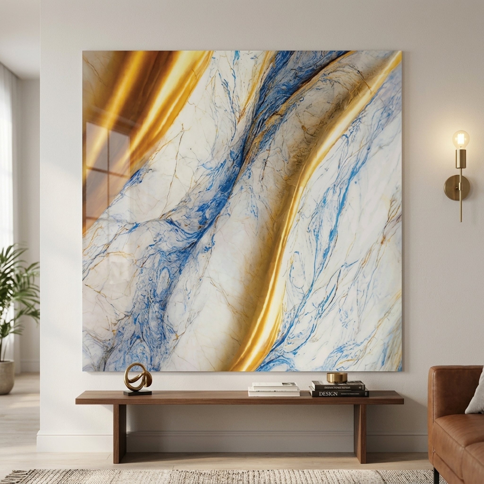 GURU JI DECOR AND ELECTRICAL Abstract Blue Gold Marble Wall Art