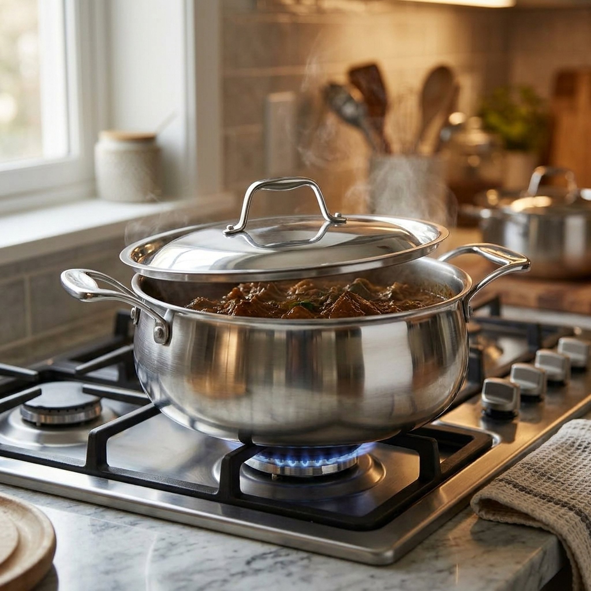 Mahavir Crockery Stainless Steel Cooking Pot With Lid