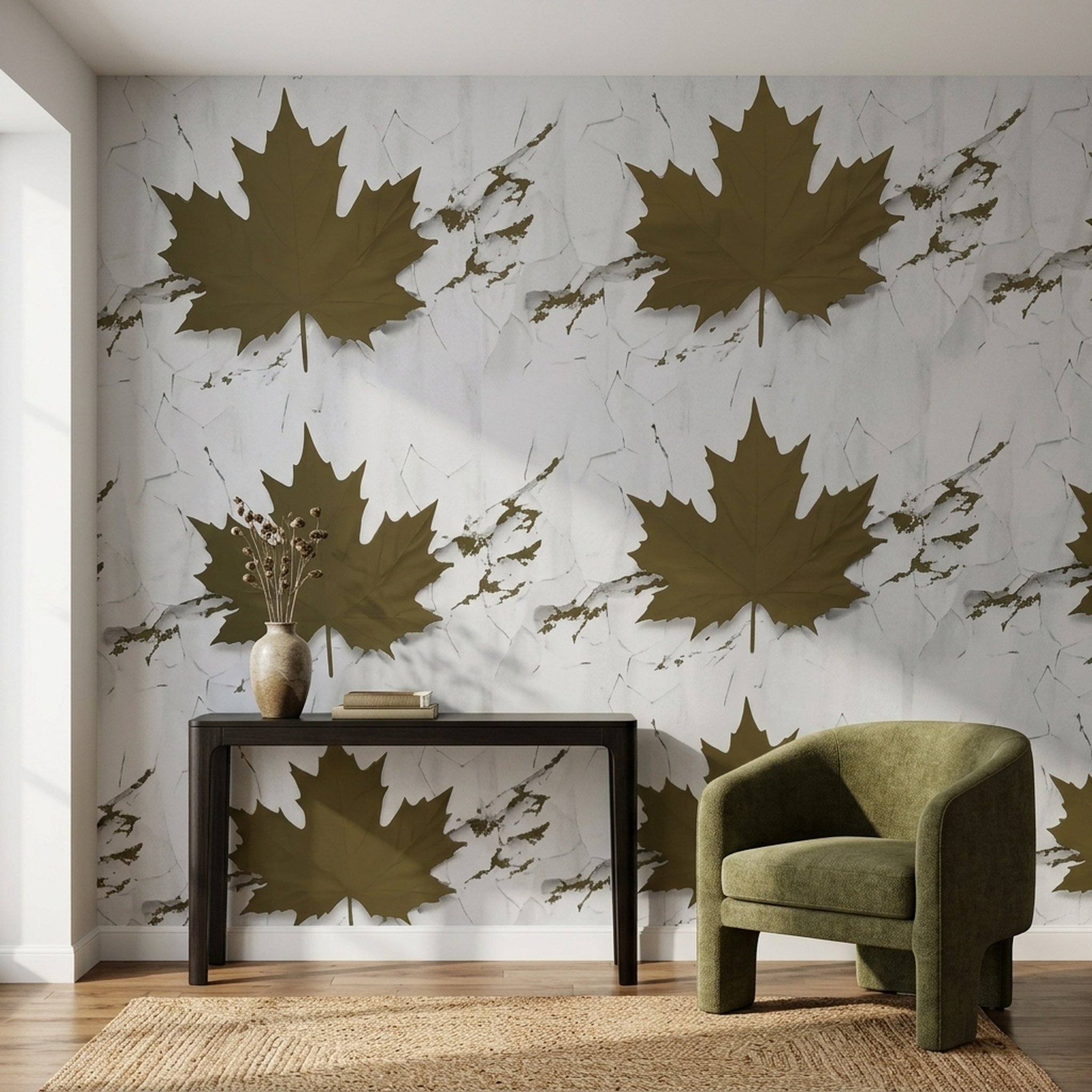 GURU JI DECOR AND ELECTRICAL Textured Maple Leaf Pattern Wallpaper