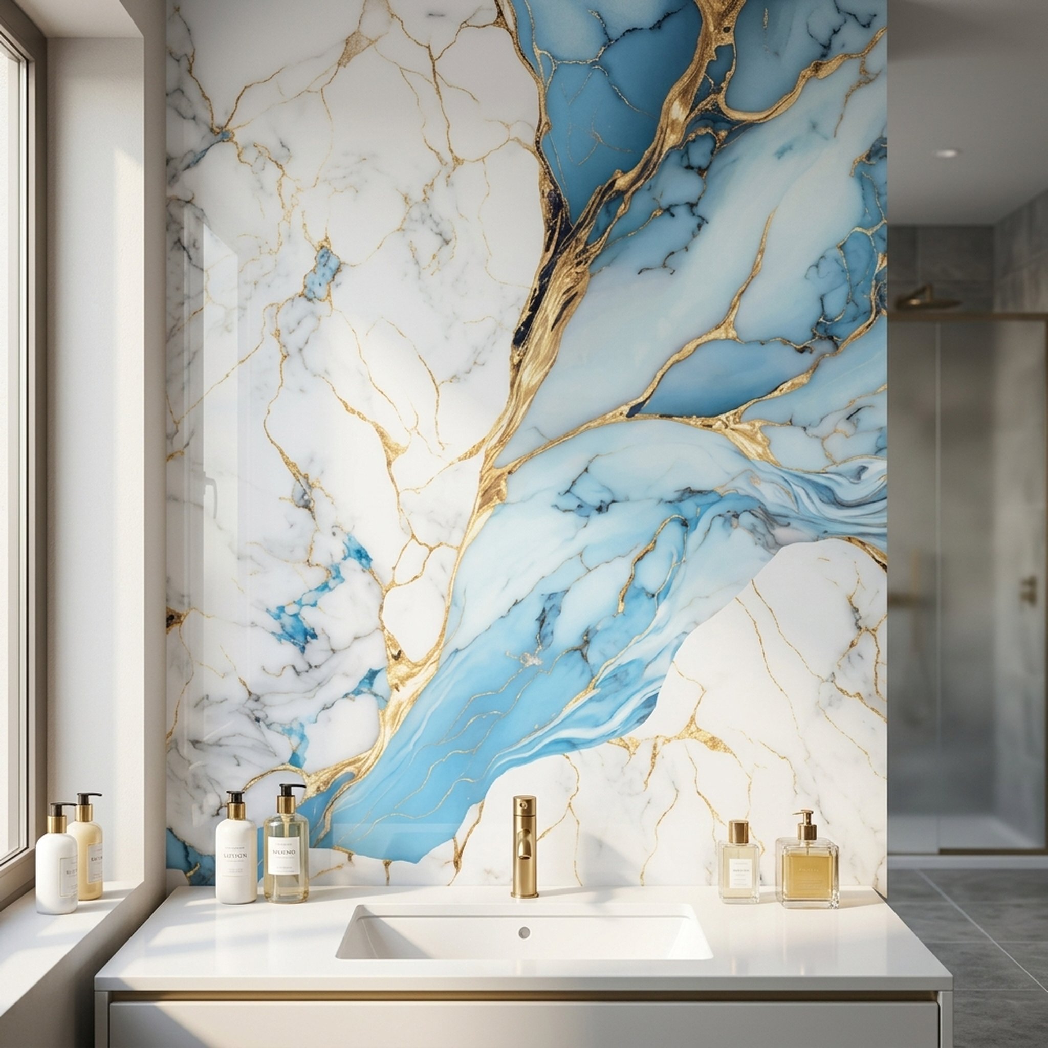 GURU JI DECOR AND ELECTRICAL Blue Gold Marble Wall Decor