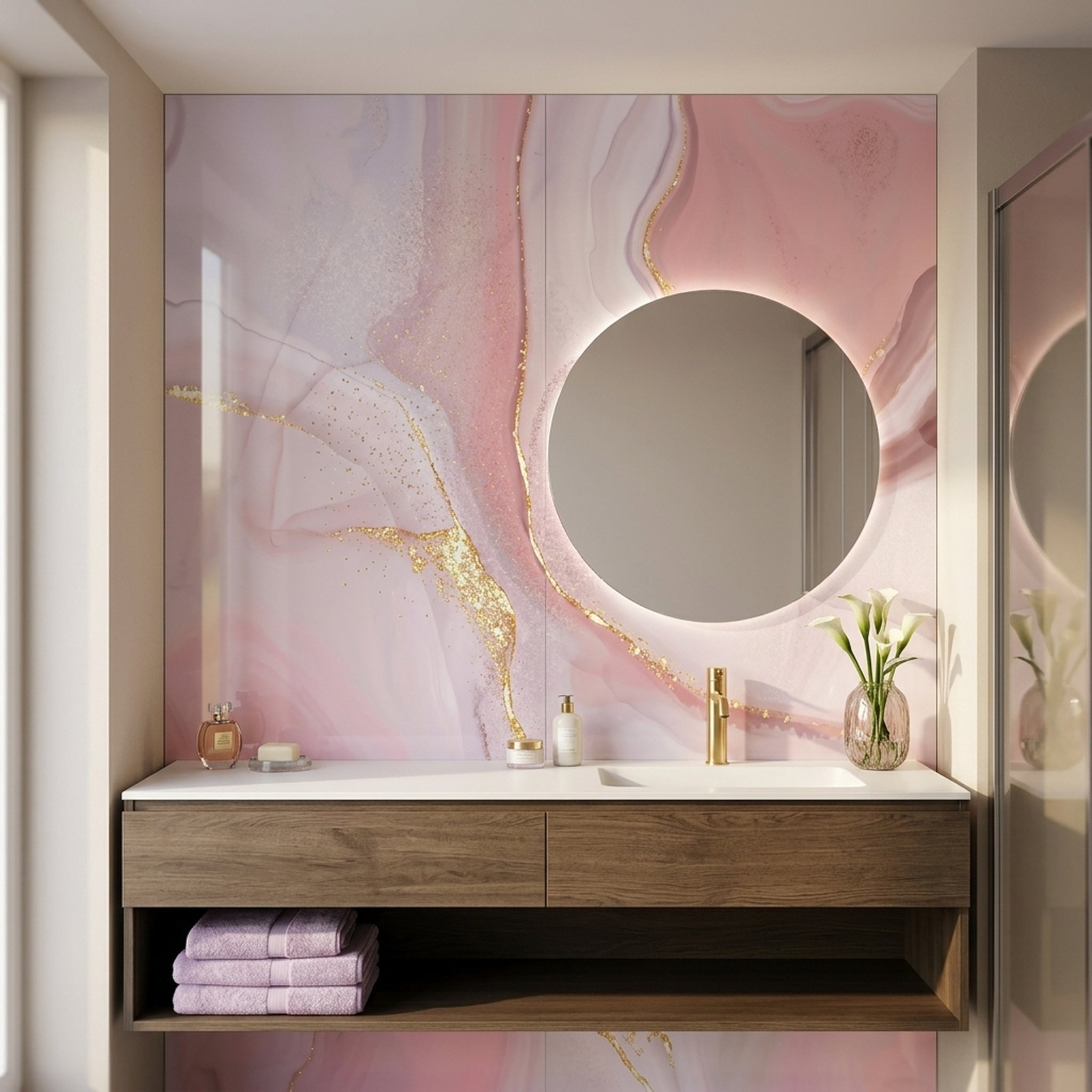 GURU JI DECOR AND ELECTRICAL Pink Gold Abstract Marble Wall Panel