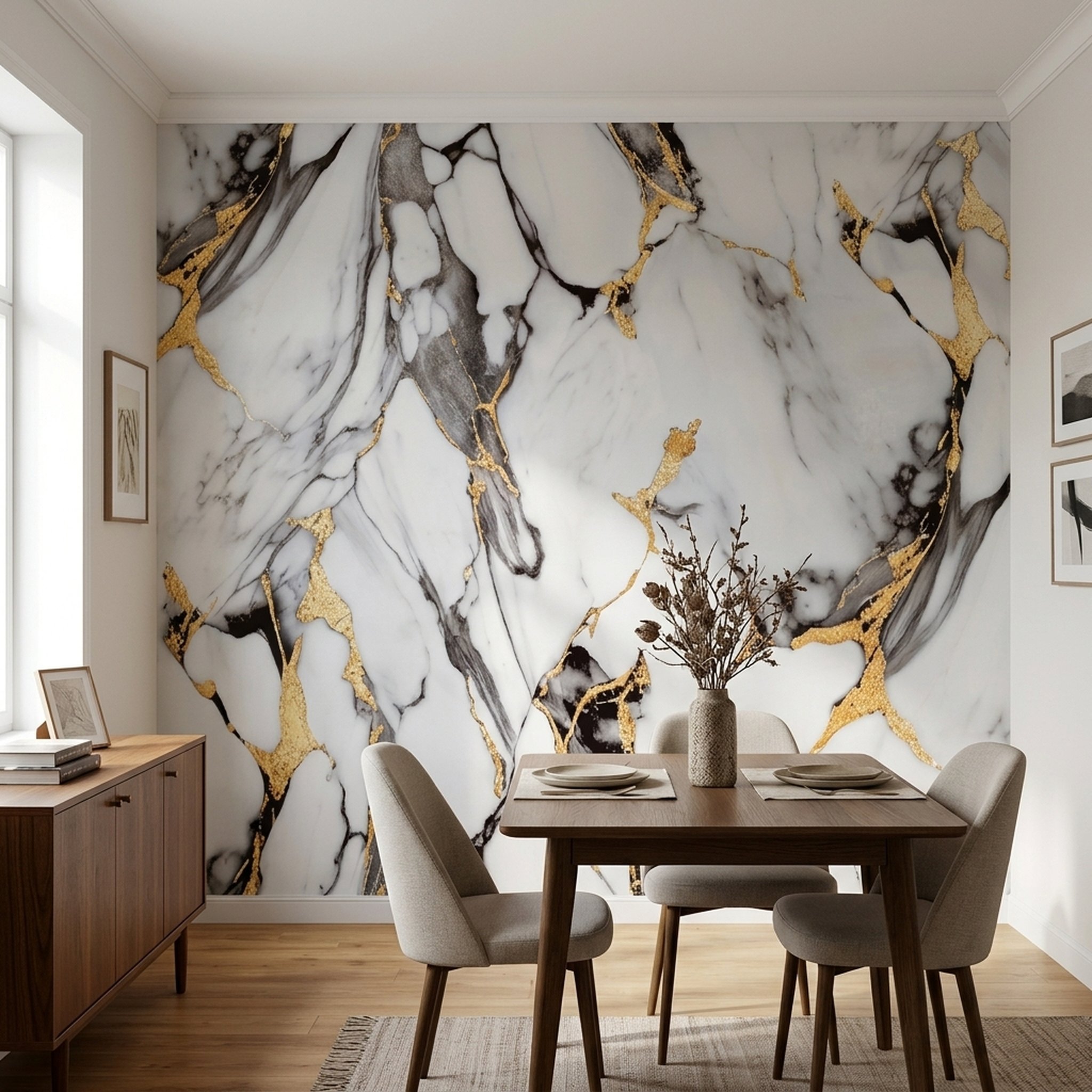 GURU JI DECOR AND ELECTRICAL White Gold Marble Design Wall Mural