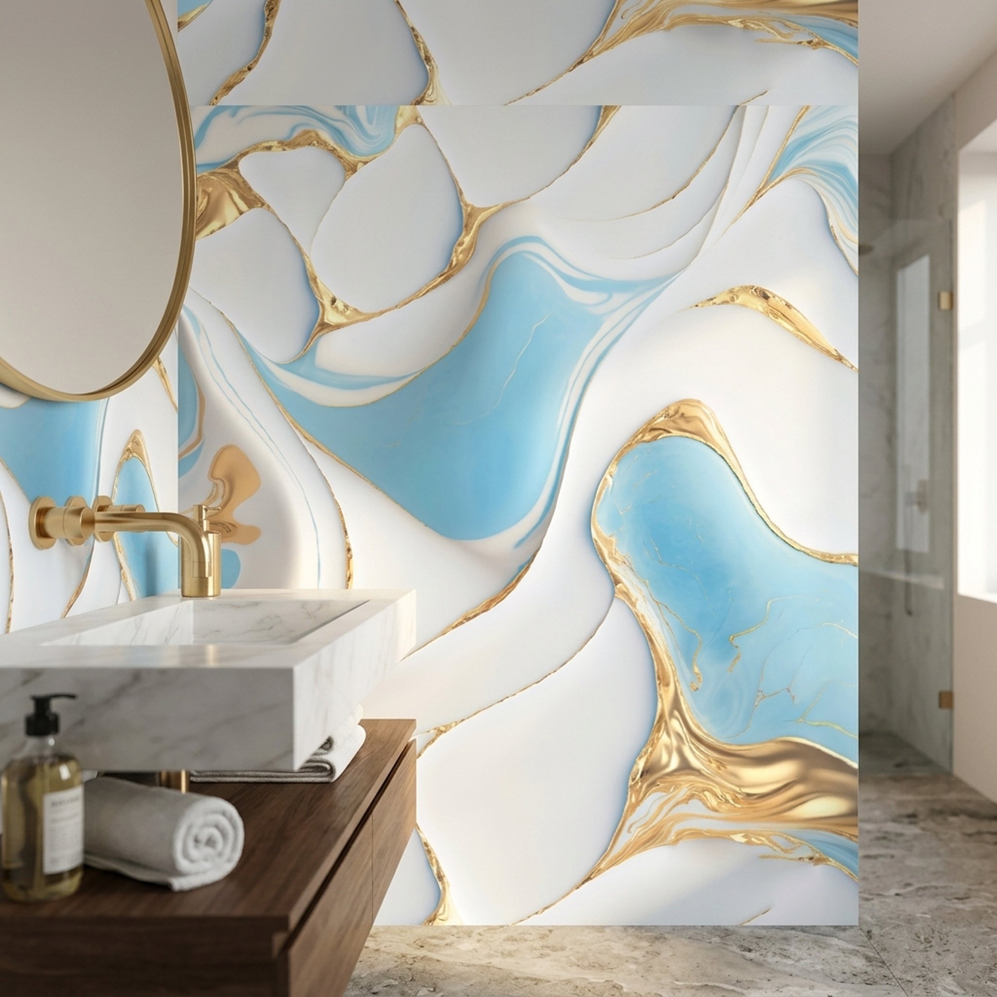 GURU JI DECOR AND ELECTRICAL White Blue Gold Marble Wall Panel