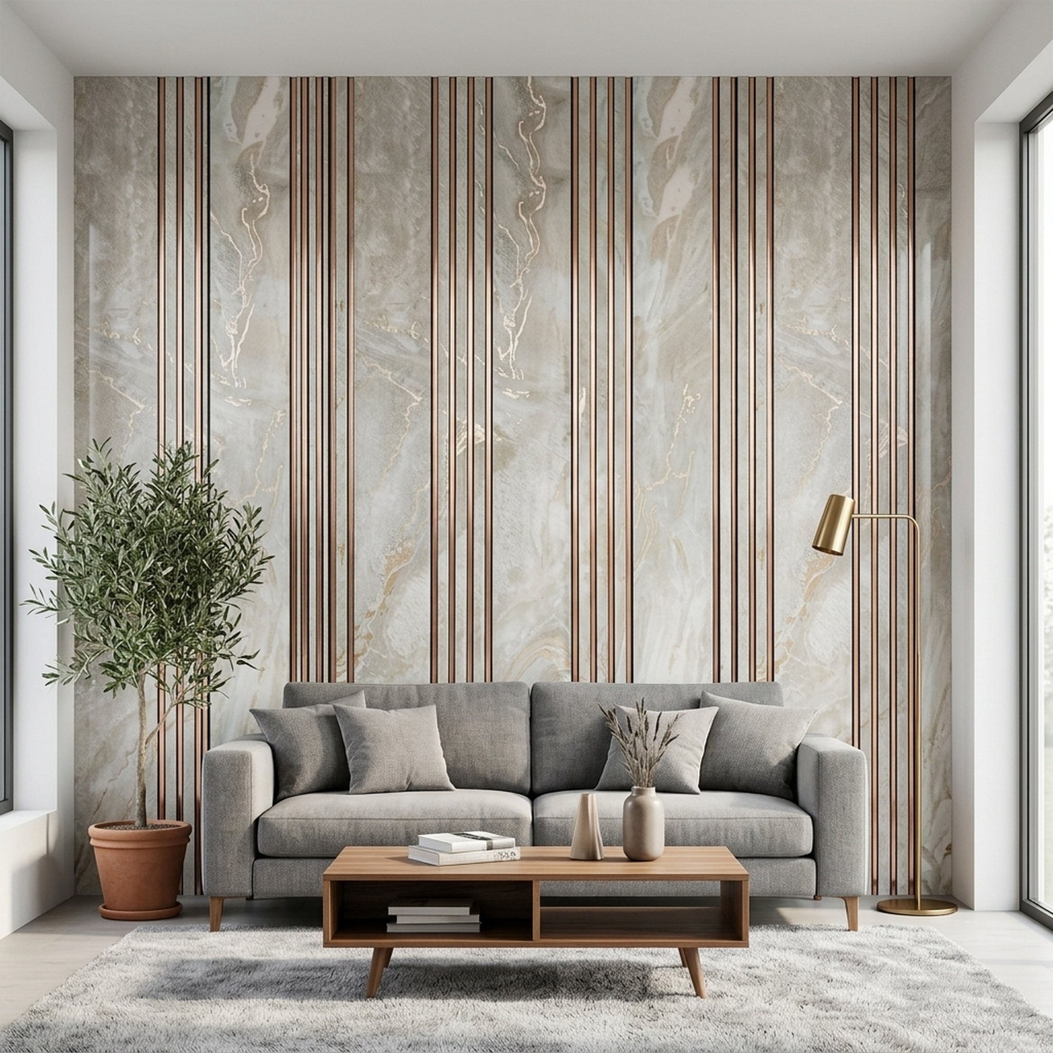 GURU JI DECOR AND ELECTRICAL Marble and Copper Vertical Wall Panel