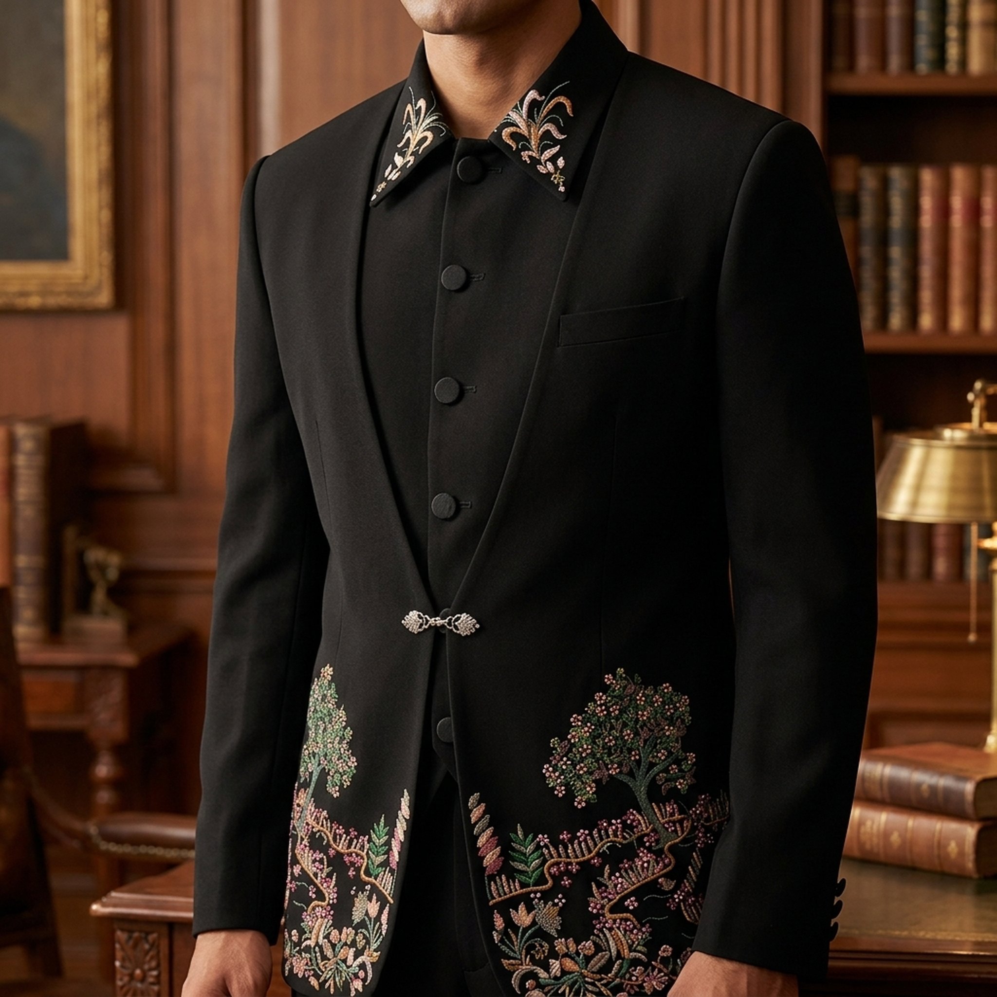 KingUp Man Men's Black Embroidered Ethnic Jacket 5