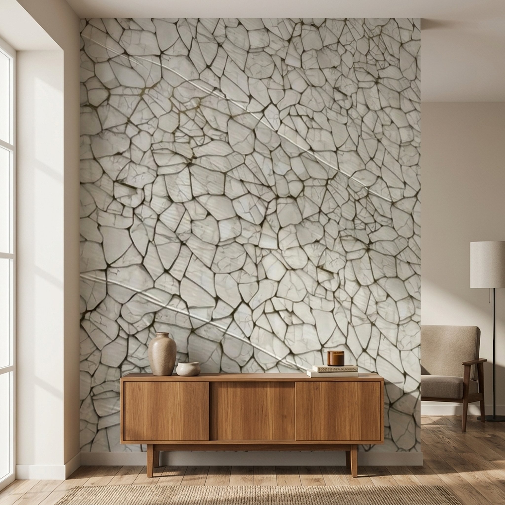 GURU JI DECOR AND ELECTRICAL White Cracked Stone Pattern Wall Mural