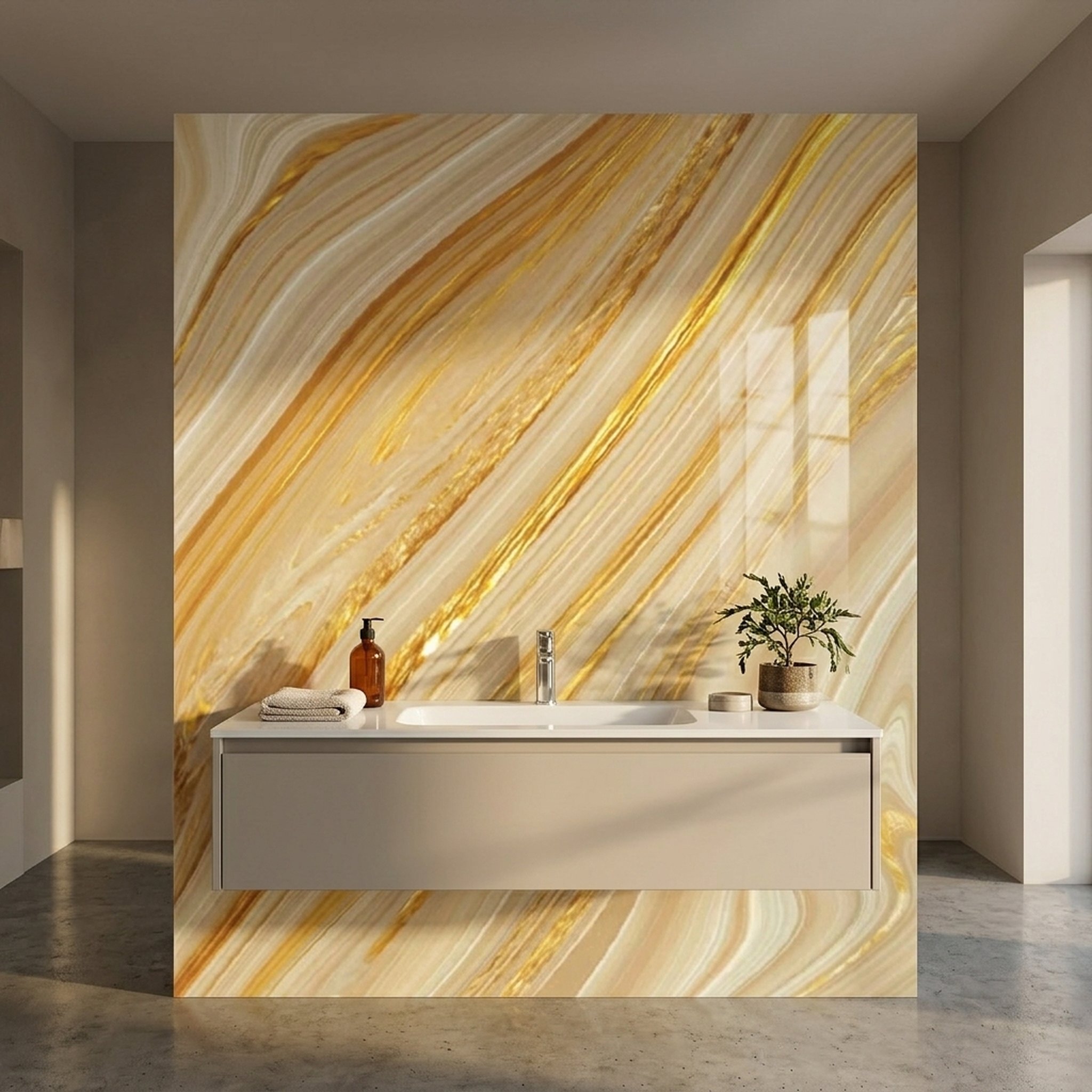 GURU JI DECOR AND ELECTRICAL Gold Swirl Marble Finish Wall Panel