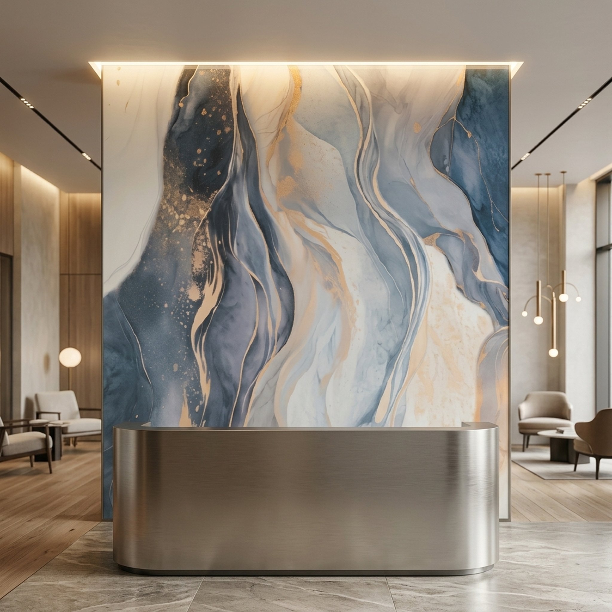 GURU JI DECOR AND ELECTRICAL Abstract Blue Gold Wall Art